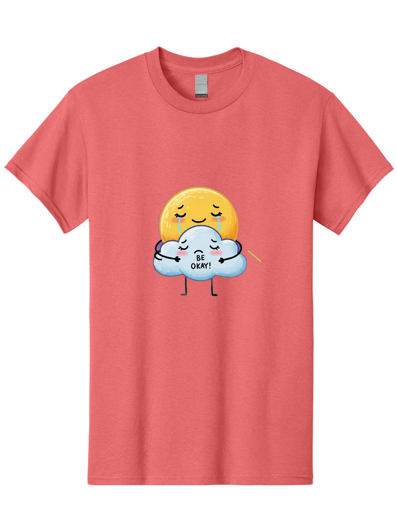 Be-Okay Men'S Graphic Tee, 100% Cotton, Comfortable Casual Summer Wear, Machine Washable, Crying Sun, Cloud Hugging Sun, Emotional Support, Comforting Words, Positive Affirmation, Mental Health Awareness, Cute Cartoon Characters, Bae002 12