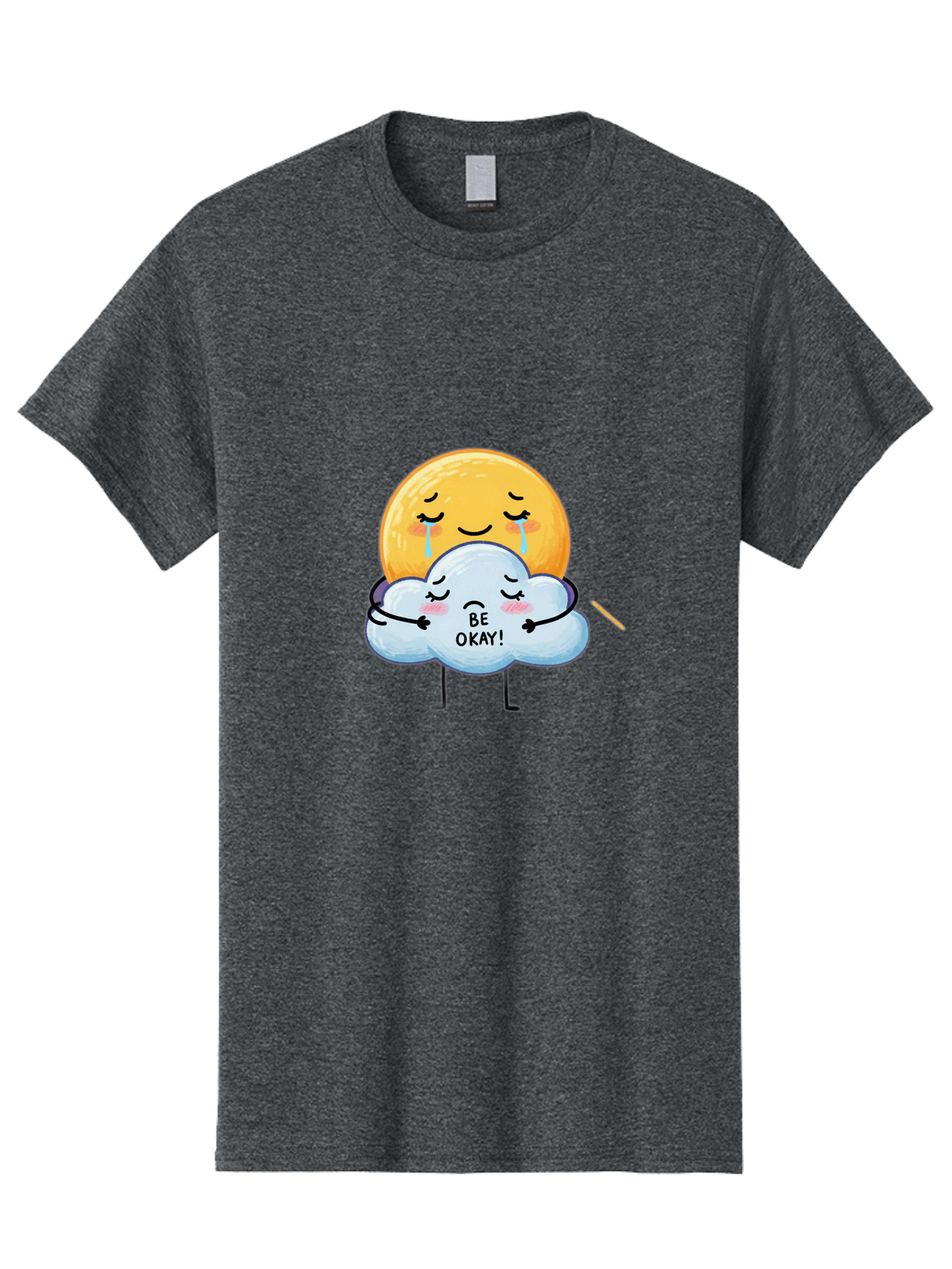 Be-Okay Men'S Graphic Tee, 100% Cotton, Comfortable Casual Summer Wear, Machine Washable, Crying Sun, Cloud Hugging Sun, Emotional Support, Comforting Words, Positive Affirmation, Mental Health Awareness, Cute Cartoon Characters, Bae002 3