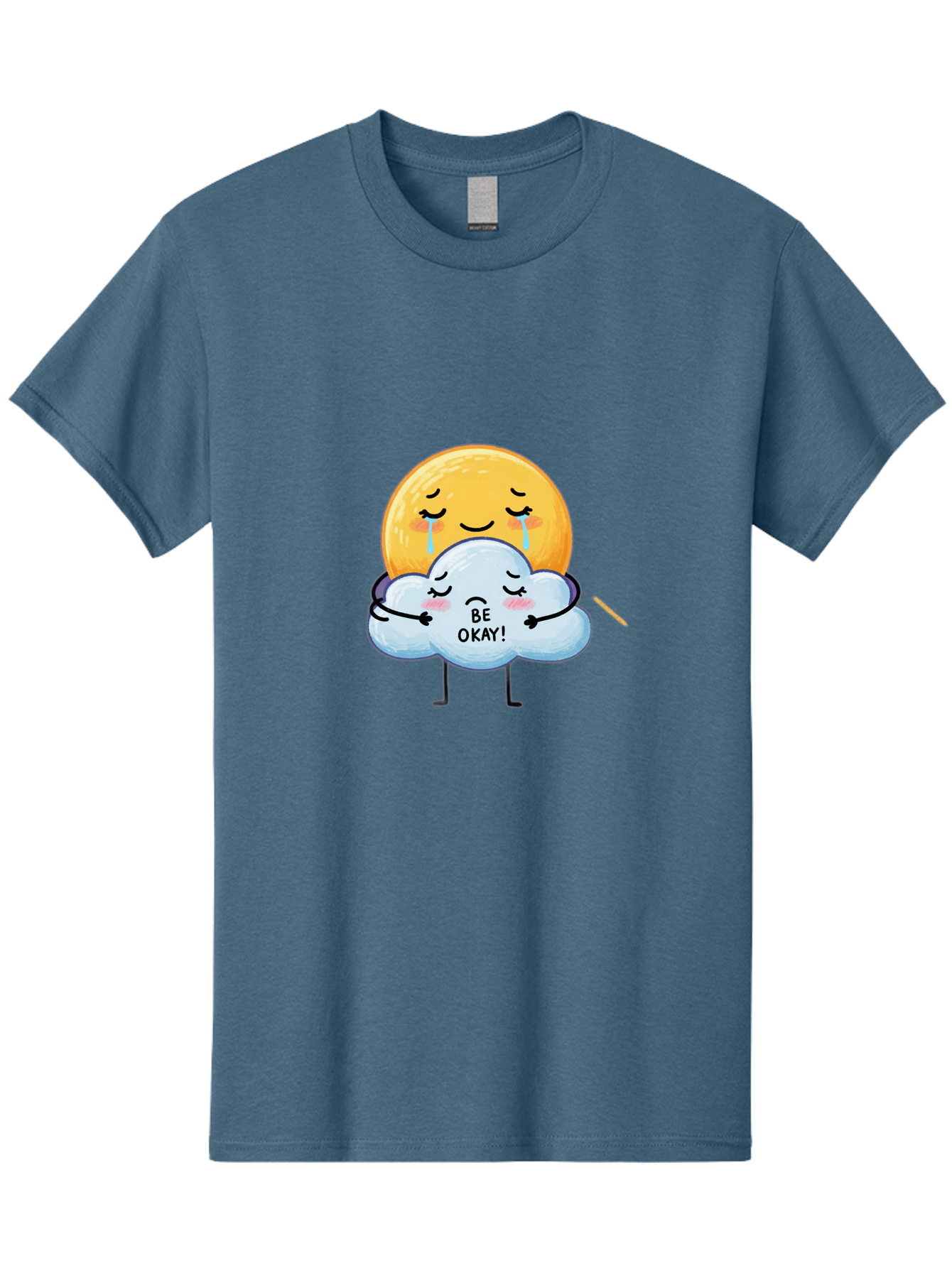 Be-Okay Men'S Graphic Tee, 100% Cotton, Comfortable Casual Summer Wear, Machine Washable, Crying Sun, Cloud Hugging Sun, Emotional Support, Comforting Words, Positive Affirmation, Mental Health Awareness, Cute Cartoon Characters, Bae002 6