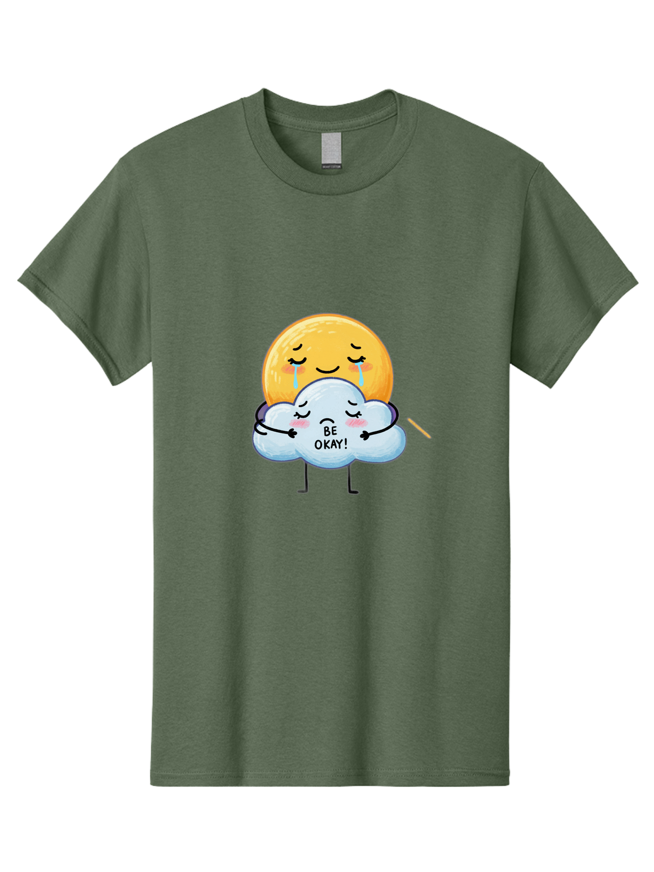Be-Okay Men'S Graphic Tee, 100% Cotton, Comfortable Casual Summer Wear, Machine Washable, Crying Sun, Cloud Hugging Sun, Emotional Support, Comforting Words, Positive Affirmation, Mental Health Awareness, Cute Cartoon Characters, Bae002 4
