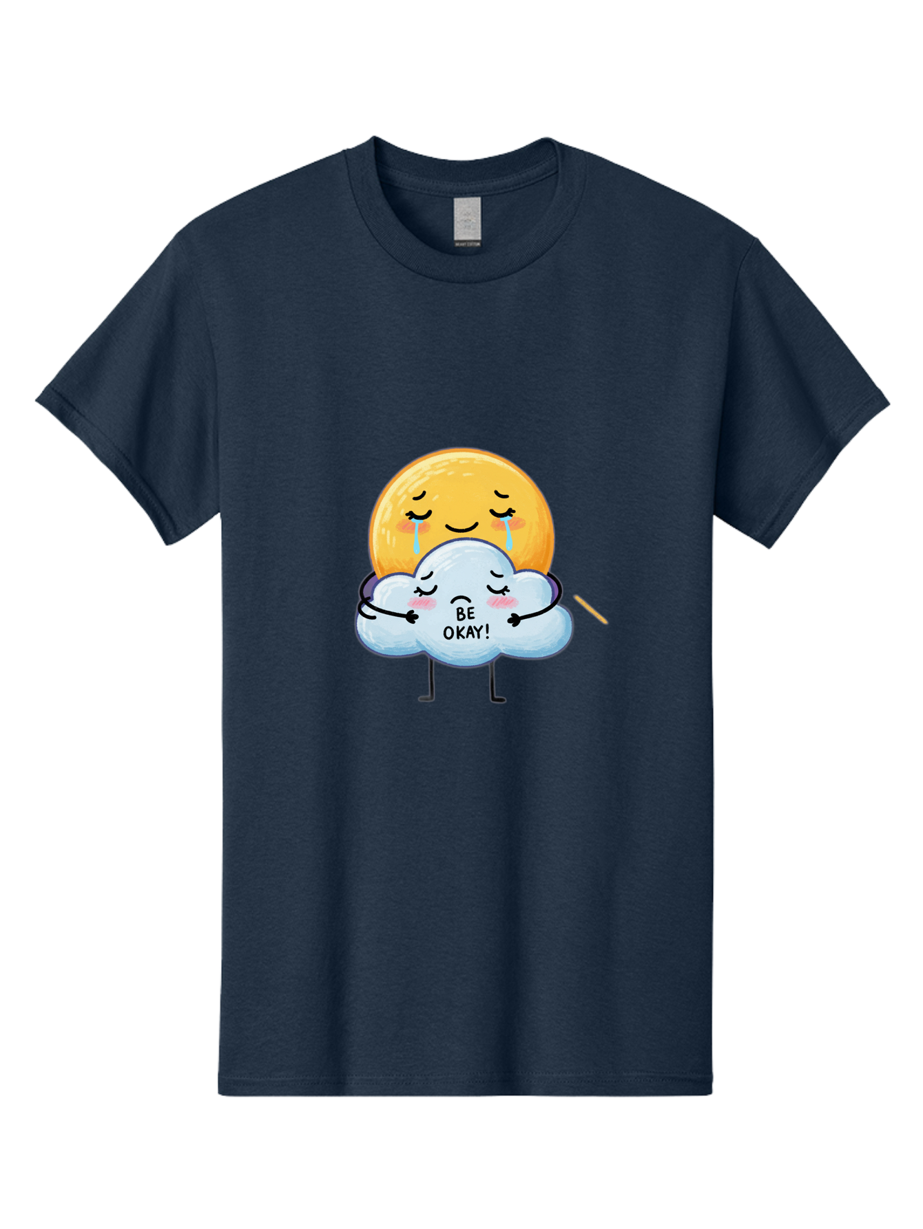 Be-Okay Men'S Graphic Tee, 100% Cotton, Comfortable Casual Summer Wear, Machine Washable, Crying Sun, Cloud Hugging Sun, Emotional Support, Comforting Words, Positive Affirmation, Mental Health Awareness, Cute Cartoon Characters, Bae002 8