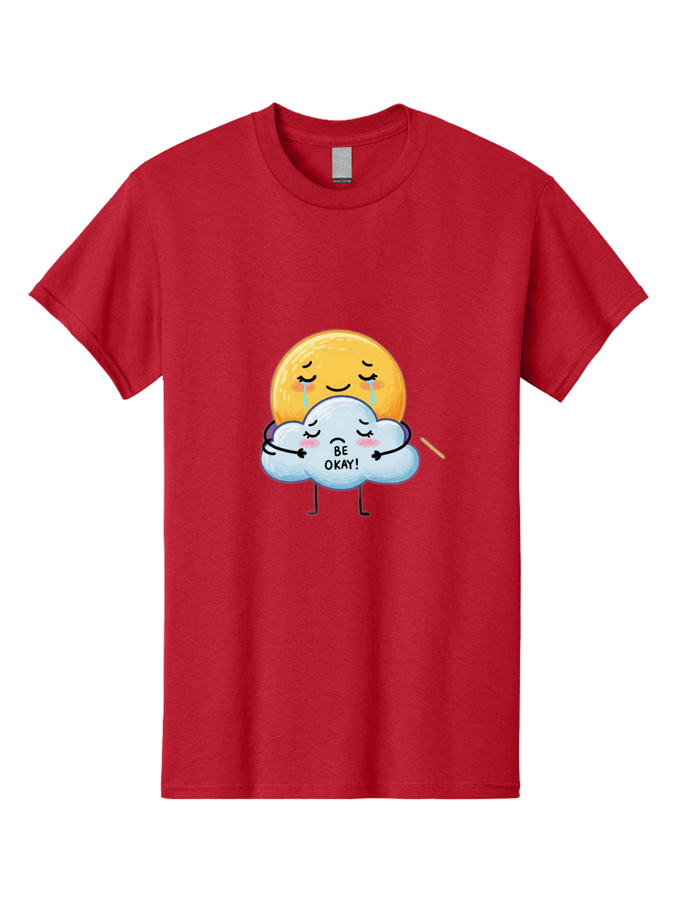 Be-Okay Men'S Graphic Tee, 100% Cotton, Comfortable Casual Summer Wear, Machine Washable, Crying Sun, Cloud Hugging Sun, Emotional Support, Comforting Words, Positive Affirmation, Mental Health Awareness, Cute Cartoon Characters, Bae002 10