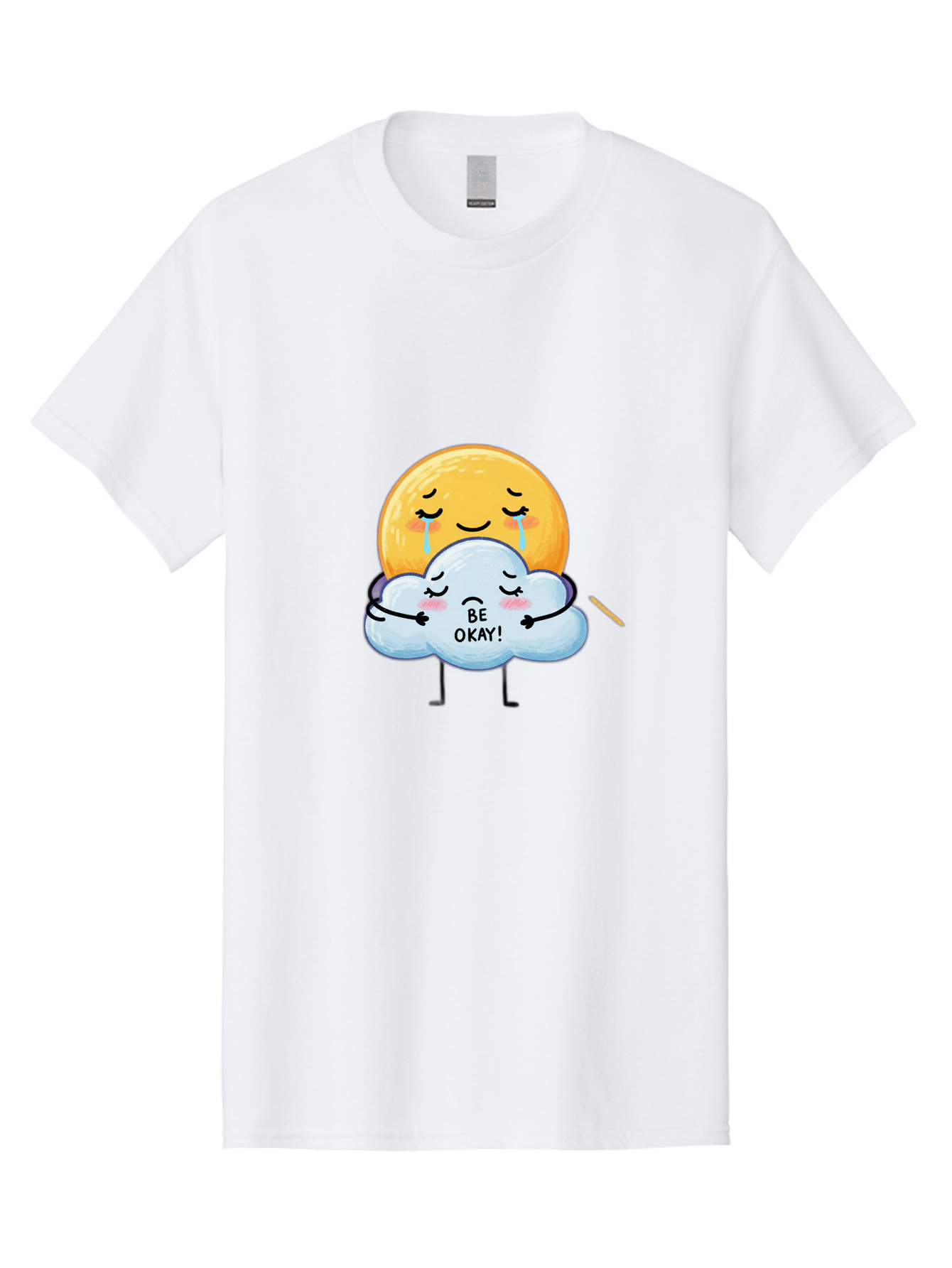 Be-Okay Men'S Graphic Tee, 100% Cotton, Comfortable Casual Summer Wear, Machine Washable, Crying Sun, Cloud Hugging Sun, Emotional Support, Comforting Words, Positive Affirmation, Mental Health Awareness, Cute Cartoon Characters, Bae002 9