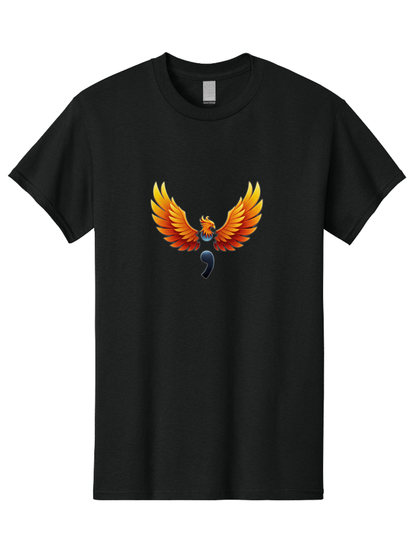 Comma-Semicolon-Phoenix Men'S Graphic Tee, 100% Cotton, Comfortable Casual Summer Wear, Machine Washable, Phoenix Rising, Fiery Bird, Orange Wings, Comma Symbol, Creative Artwork, Mythical Creature, Symbolic Representation, Vibrant Graphics, Bae012 6
