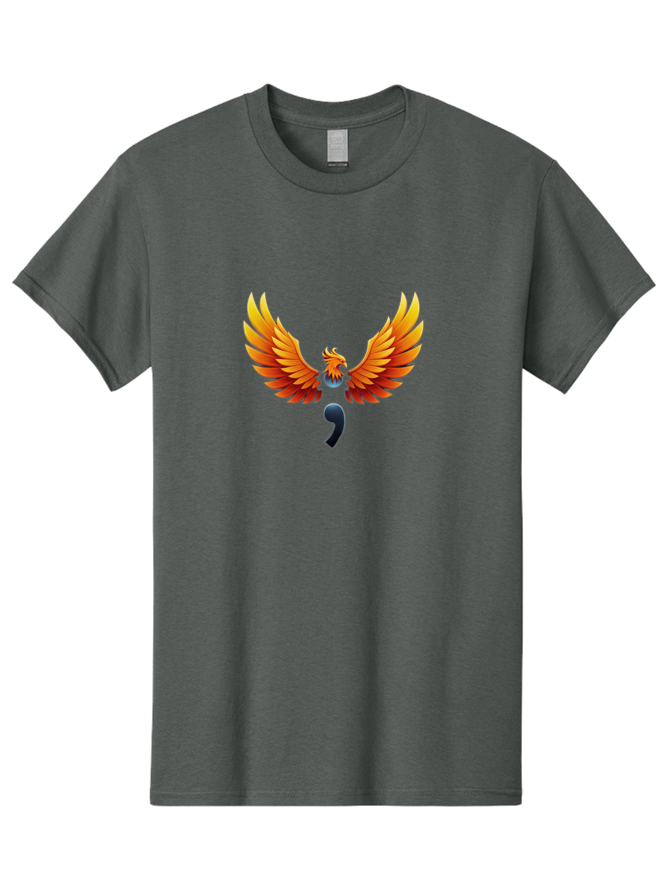 Comma-Semicolon-Phoenix Men'S Graphic Tee, 100% Cotton, Comfortable Casual Summer Wear, Machine Washable, Phoenix Rising, Fiery Bird, Orange Wings, Comma Symbol, Creative Artwork, Mythical Creature, Symbolic Representation, Vibrant Graphics, Bae012 15