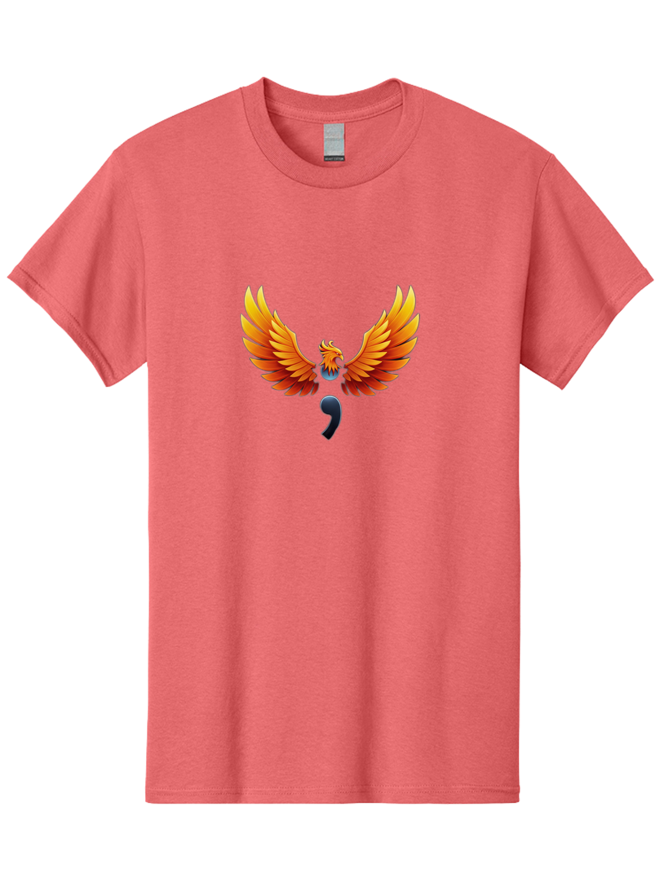 Comma-Semicolon-Phoenix Men'S Graphic Tee, 100% Cotton, Comfortable Casual Summer Wear, Machine Washable, Phoenix Rising, Fiery Bird, Orange Wings, Comma Symbol, Creative Artwork, Mythical Creature, Symbolic Representation, Vibrant Graphics, Bae012 8