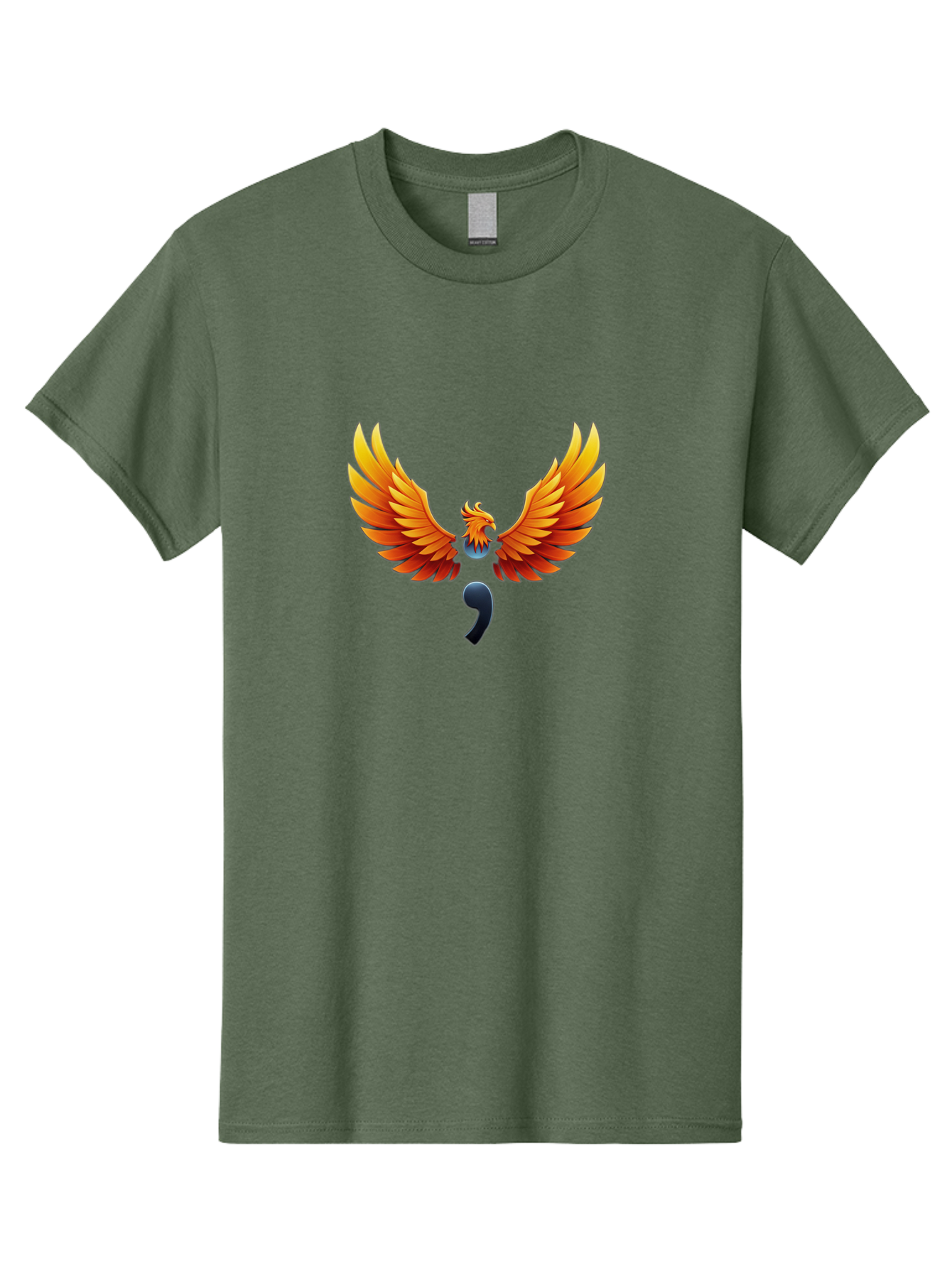 Comma-Semicolon-Phoenix Men'S Graphic Tee, 100% Cotton, Comfortable Casual Summer Wear, Machine Washable, Phoenix Rising, Fiery Bird, Orange Wings, Comma Symbol, Creative Artwork, Mythical Creature, Symbolic Representation, Vibrant Graphics, Bae012 5