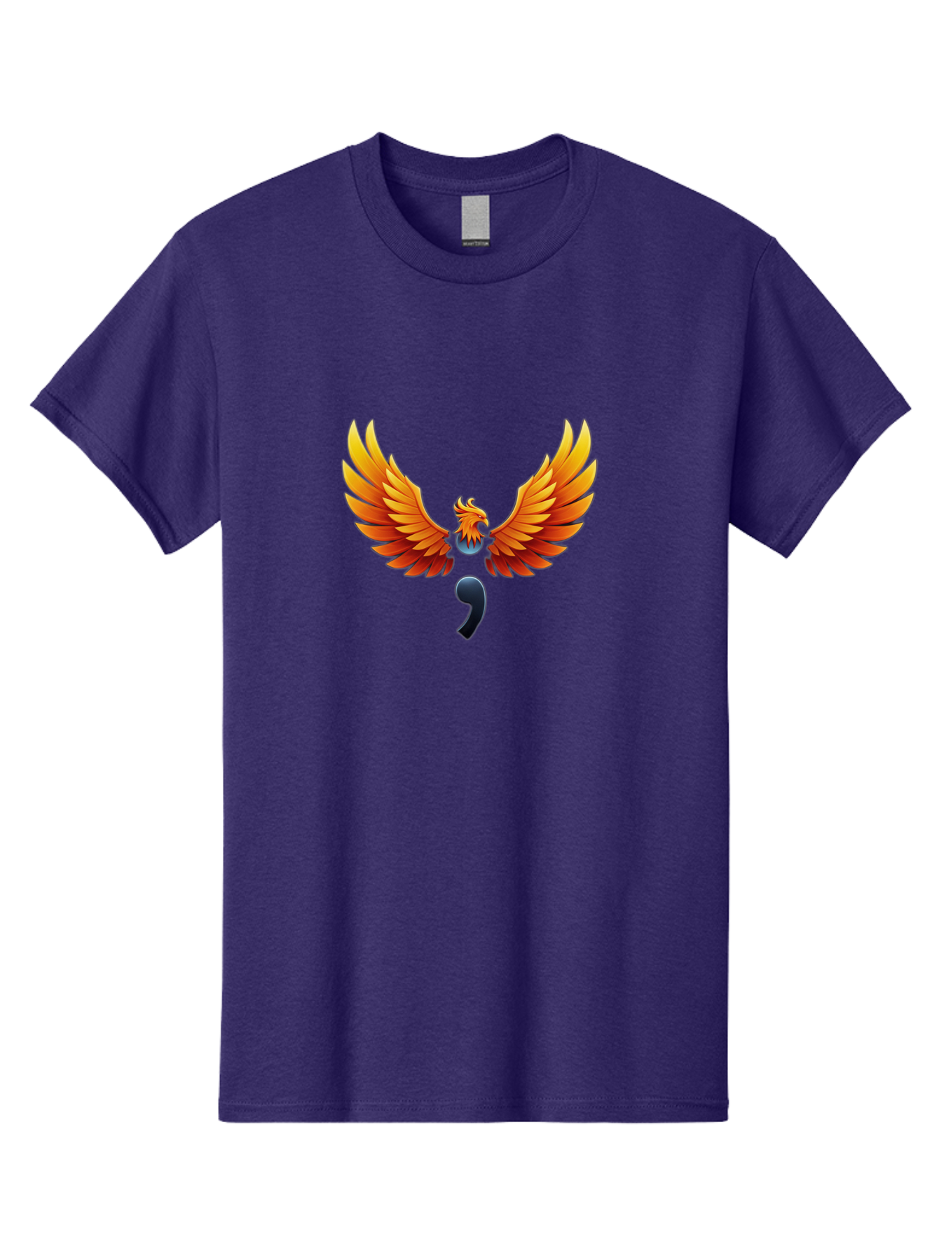 Comma-Semicolon-Phoenix Men'S Graphic Tee, 100% Cotton, Comfortable Casual Summer Wear, Machine Washable, Phoenix Rising, Fiery Bird, Orange Wings, Comma Symbol, Creative Artwork, Mythical Creature, Symbolic Representation, Vibrant Graphics, Bae012 11