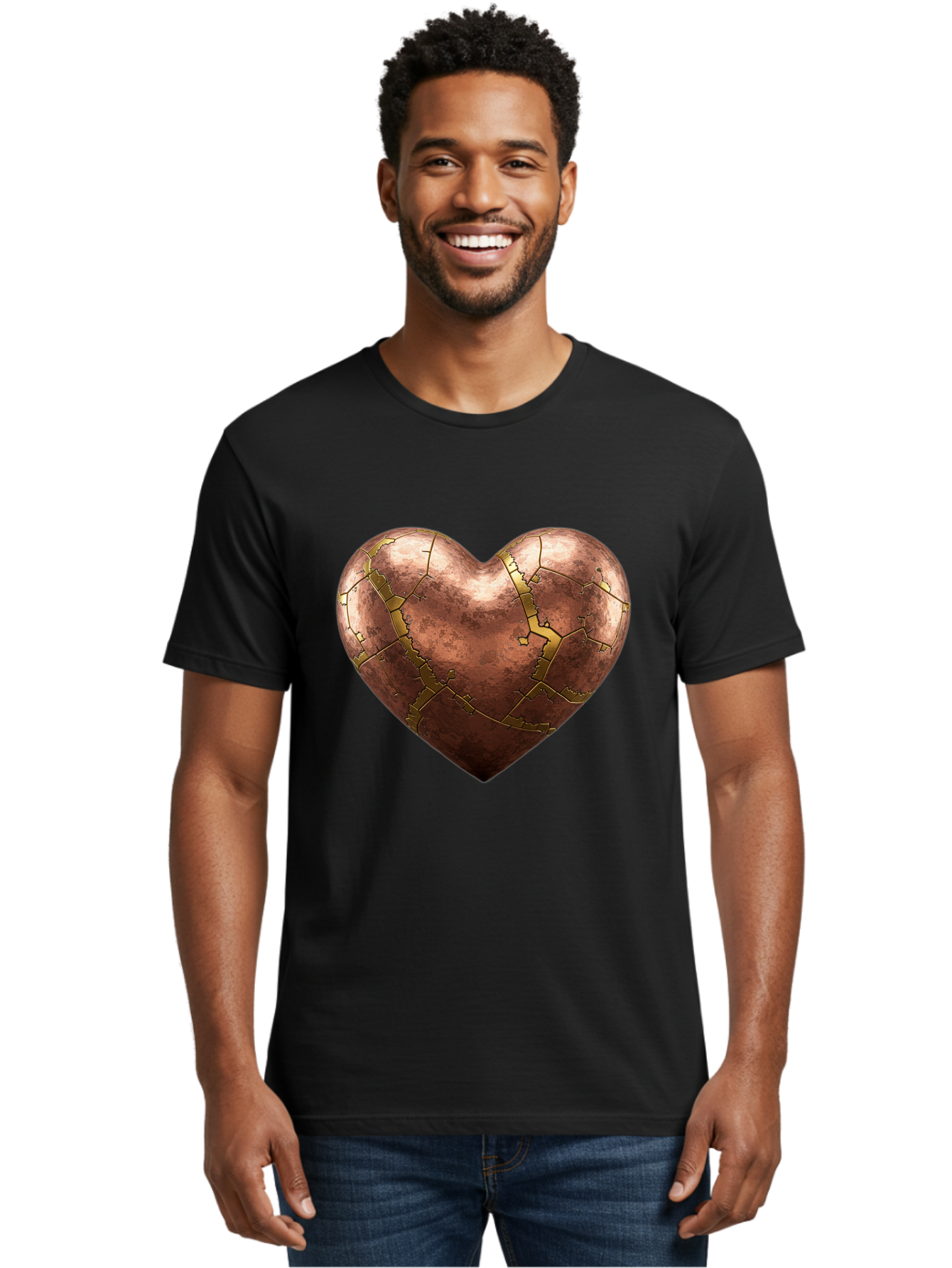 Cracked-Heart-2 Men'S Graphic Tee, 100% Cotton, Comfortable Casual Summer Wear, Machine Washable, Kintsugi Heart, Broken Heart, Cracked Heart, Heart Symbol, Repair, Restoration, Love, Heartbreak, Symbolism, Metaphor, Art, Gold, Broken Pieces Bae015 22