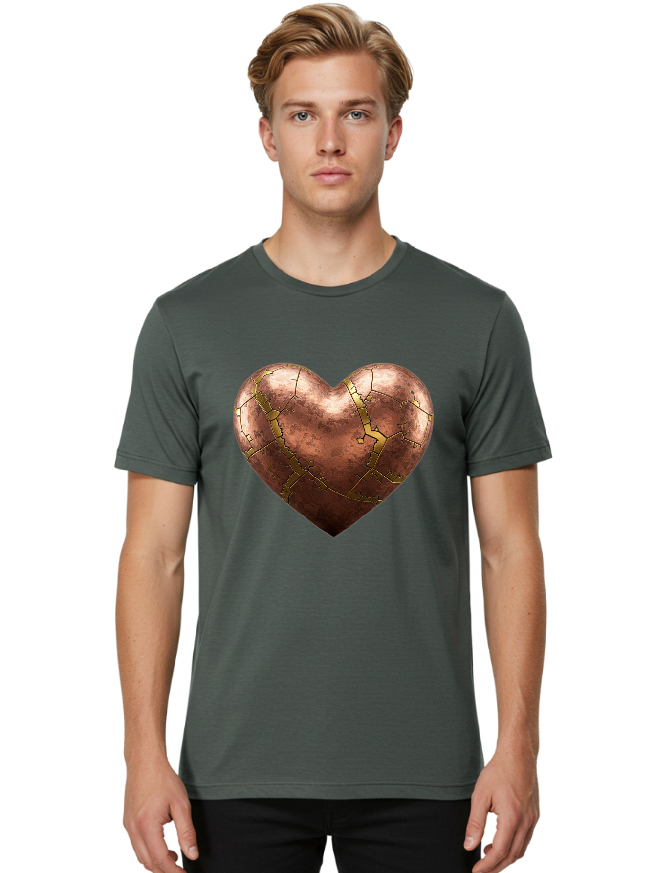 Cracked-Heart-2 Men'S Graphic Tee, 100% Cotton, Comfortable Casual Summer Wear, Machine Washable, Kintsugi Heart, Broken Heart, Cracked Heart, Heart Symbol, Repair, Restoration, Love, Heartbreak, Symbolism, Metaphor, Art, Gold, Broken Pieces Bae015 17
