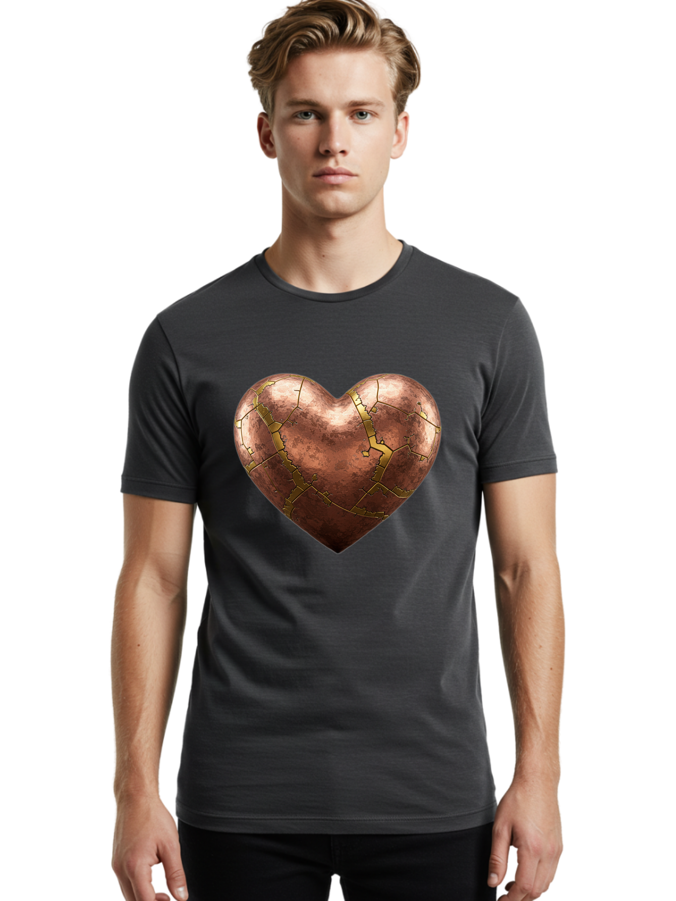 Cracked-Heart-2 Men'S Graphic Tee, 100% Cotton, Comfortable Casual Summer Wear, Machine Washable, Kintsugi Heart, Broken Heart, Cracked Heart, Heart Symbol, Repair, Restoration, Love, Heartbreak, Symbolism, Metaphor, Art, Gold, Broken Pieces Bae015 26
