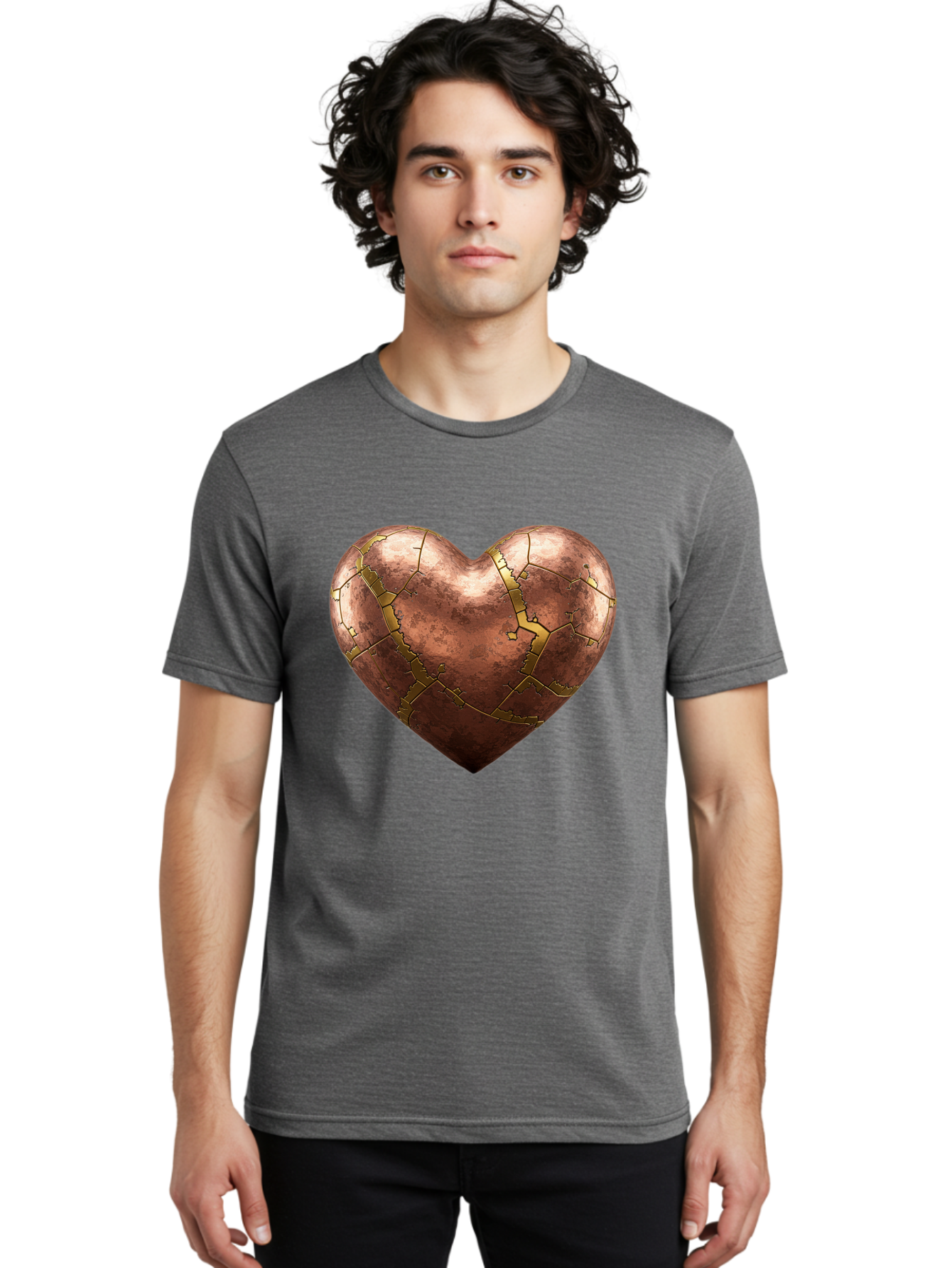 Cracked-Heart-2 Men'S Graphic Tee, 100% Cotton, Comfortable Casual Summer Wear, Machine Washable, Kintsugi Heart, Broken Heart, Cracked Heart, Heart Symbol, Repair, Restoration, Love, Heartbreak, Symbolism, Metaphor, Art, Gold, Broken Pieces Bae015 25