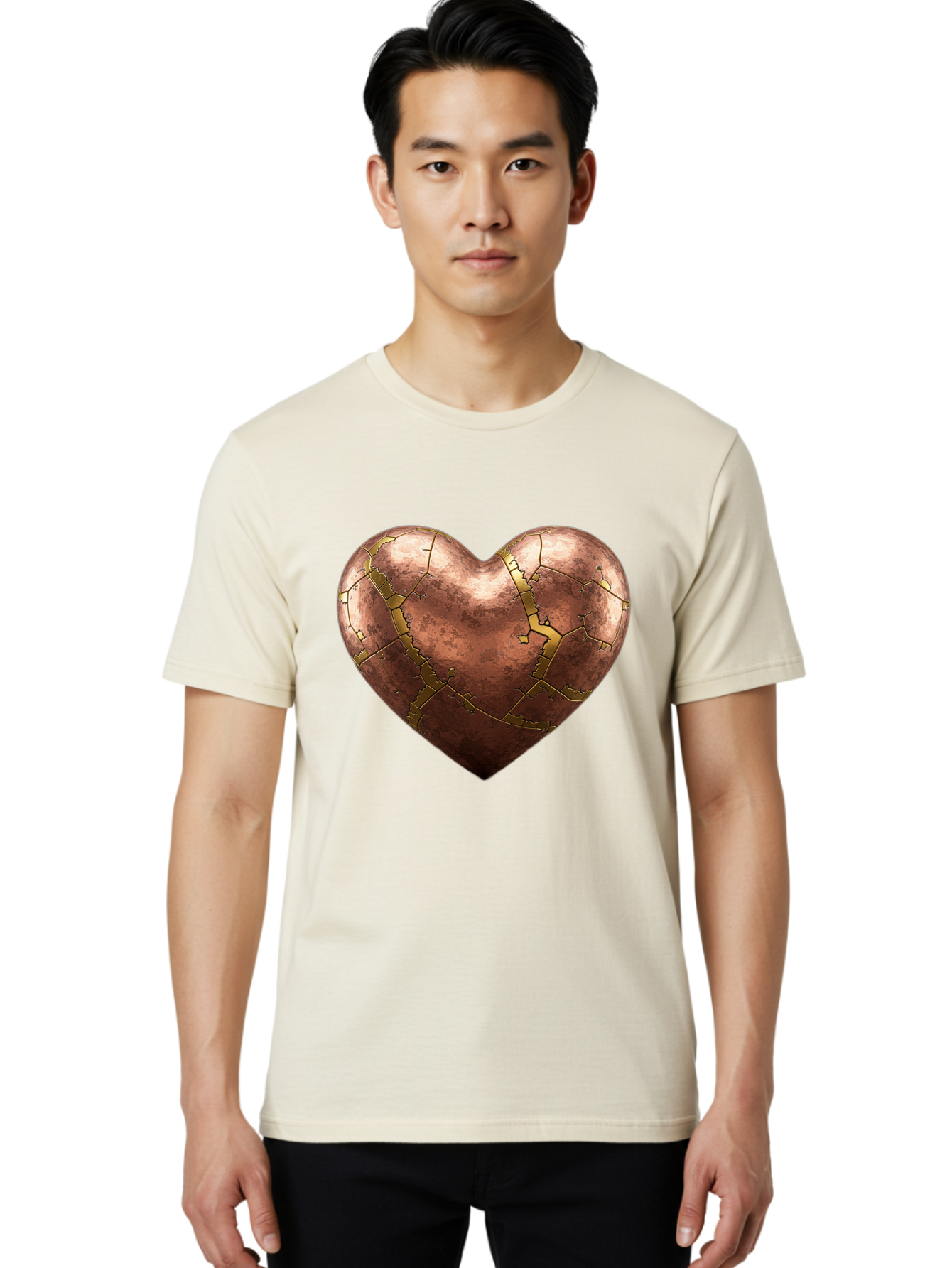 Cracked-Heart-2 Men'S Graphic Tee, 100% Cotton, Comfortable Casual Summer Wear, Machine Washable, Kintsugi Heart, Broken Heart, Cracked Heart, Heart Symbol, Repair, Restoration, Love, Heartbreak, Symbolism, Metaphor, Art, Gold, Broken Pieces Bae015 23