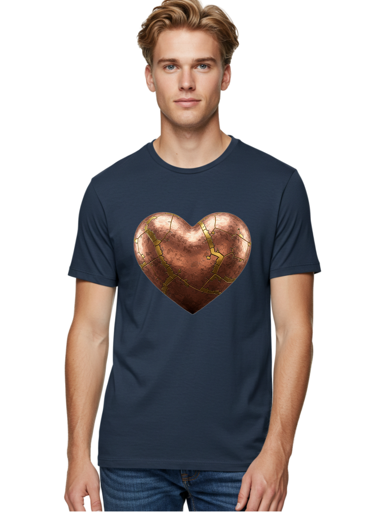 Cracked-Heart-2 Men'S Graphic Tee, 100% Cotton, Comfortable Casual Summer Wear, Machine Washable, Kintsugi Heart, Broken Heart, Cracked Heart, Heart Symbol, Repair, Restoration, Love, Heartbreak, Symbolism, Metaphor, Art, Gold, Broken Pieces Bae015 21