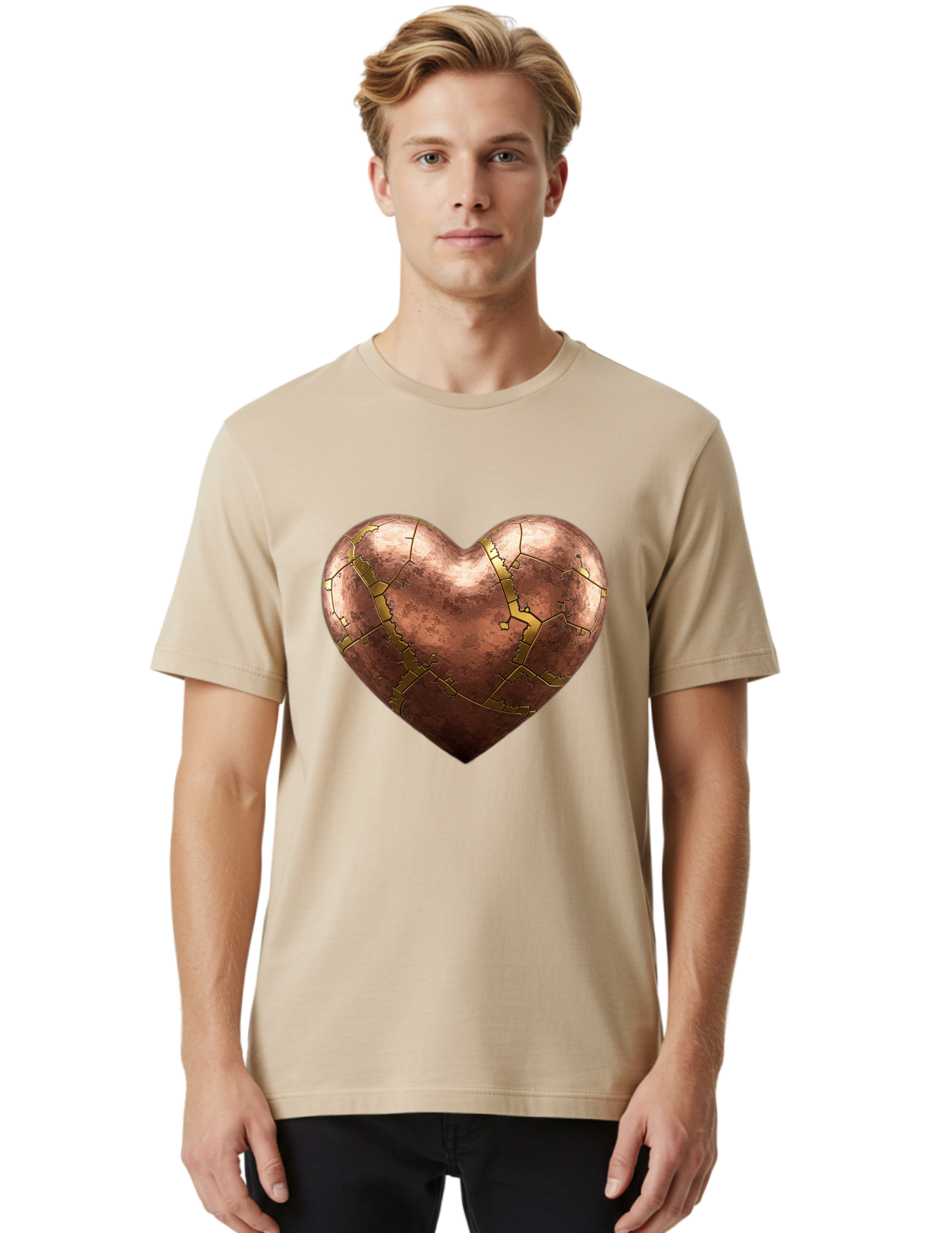 Cracked-Heart-2 Men'S Graphic Tee, 100% Cotton, Comfortable Casual Summer Wear, Machine Washable, Kintsugi Heart, Broken Heart, Cracked Heart, Heart Symbol, Repair, Restoration, Love, Heartbreak, Symbolism, Metaphor, Art, Gold, Broken Pieces Bae015 29