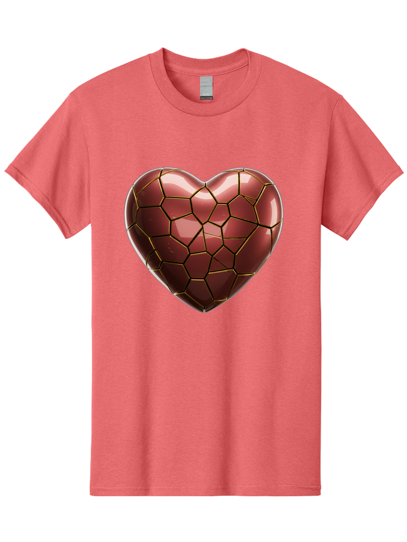 Cracked-Heart Men'S Graphic Tee, 100% Cotton, Comfortable Casual Summer Wear, Machine Washable, Mosaic Heart, Red Heart, Geometric Pattern, Cracked Heart, Love Symbol, Broken Heart, Heart Art, Valentines Day, Mosaic Art, Red Mosaic, Bae016 1