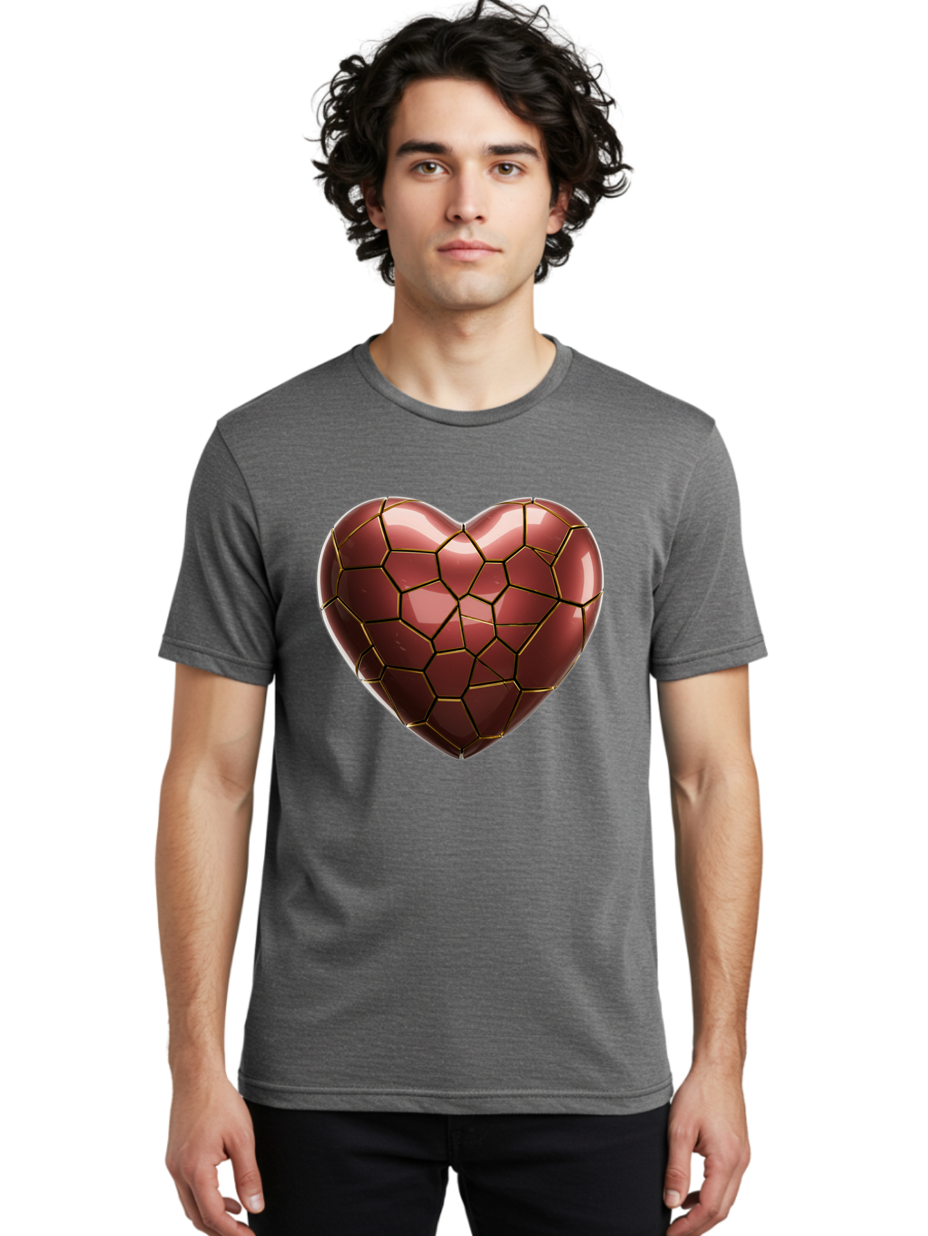 Cracked-Heart Men'S Graphic Tee, 100% Cotton, Comfortable Casual Summer Wear, Machine Washable, Mosaic Heart, Red Heart, Geometric Pattern, Cracked Heart, Love Symbol, Broken Heart, Heart Art, Valentines Day, Mosaic Art, Red Mosaic, Bae016 21
