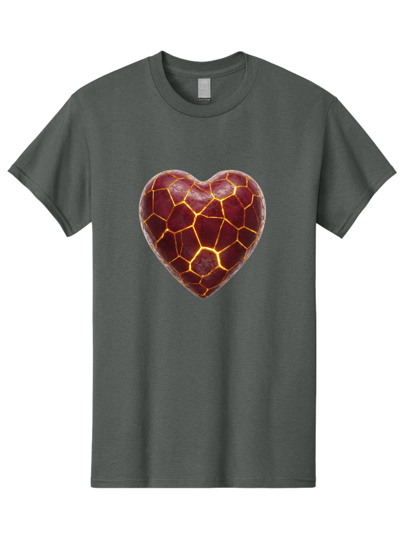 Glowing-Heart-Mosaic Men'S Graphic Tee, 100% Cotton, Comfortable Casual Summer Wear, Machine Washable, Heart Shape, Cracked Surface, Golden Veins, Love Symbol, Abstract Design, Fractured Heart, Emotional Representation, Unique Texture, Bae022 2