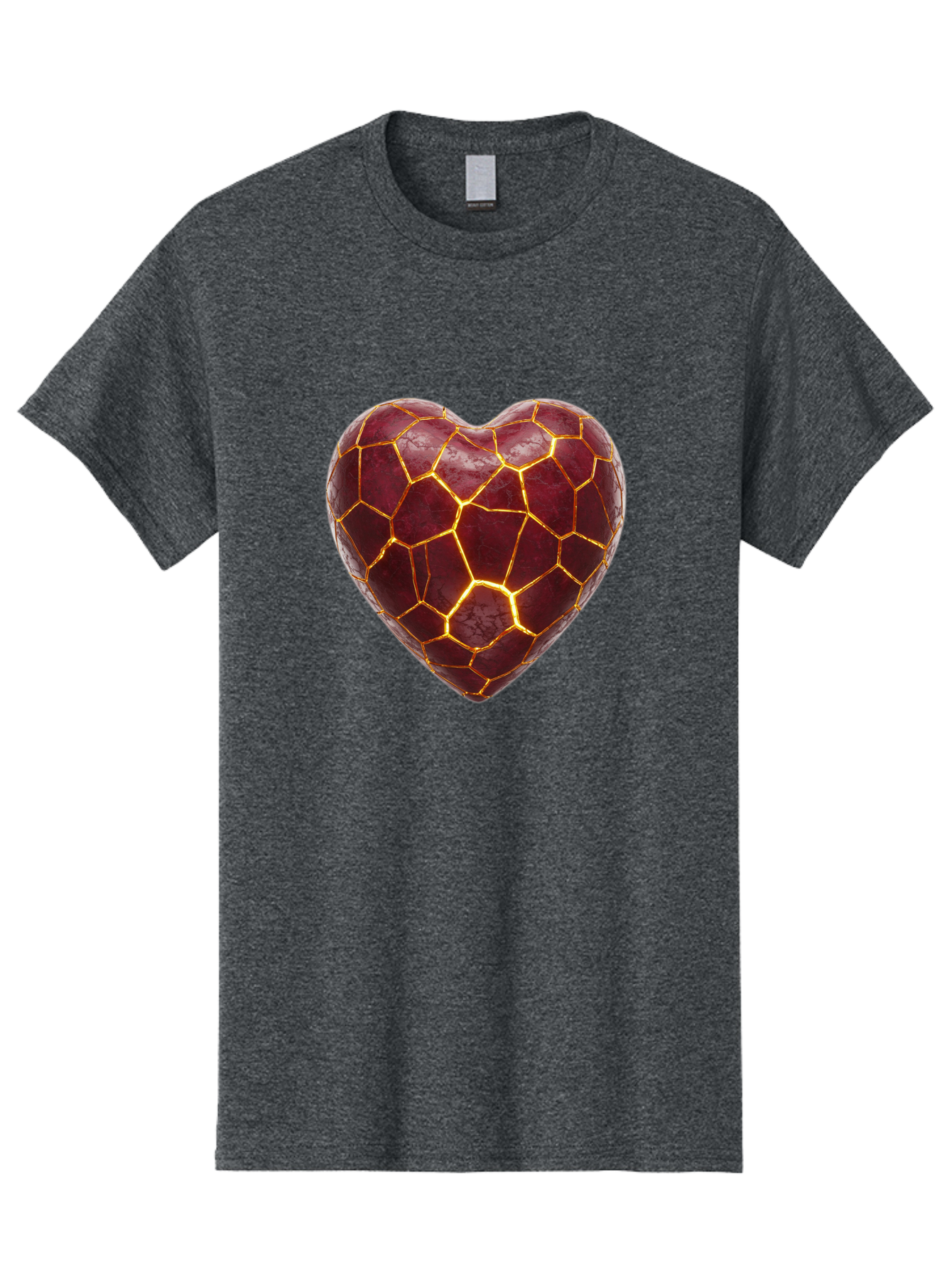 Glowing-Heart-Mosaic Men'S Graphic Tee, 100% Cotton, Comfortable Casual Summer Wear, Machine Washable, Heart Shape, Cracked Surface, Golden Veins, Love Symbol, Abstract Design, Fractured Heart, Emotional Representation, Unique Texture, Bae022 3