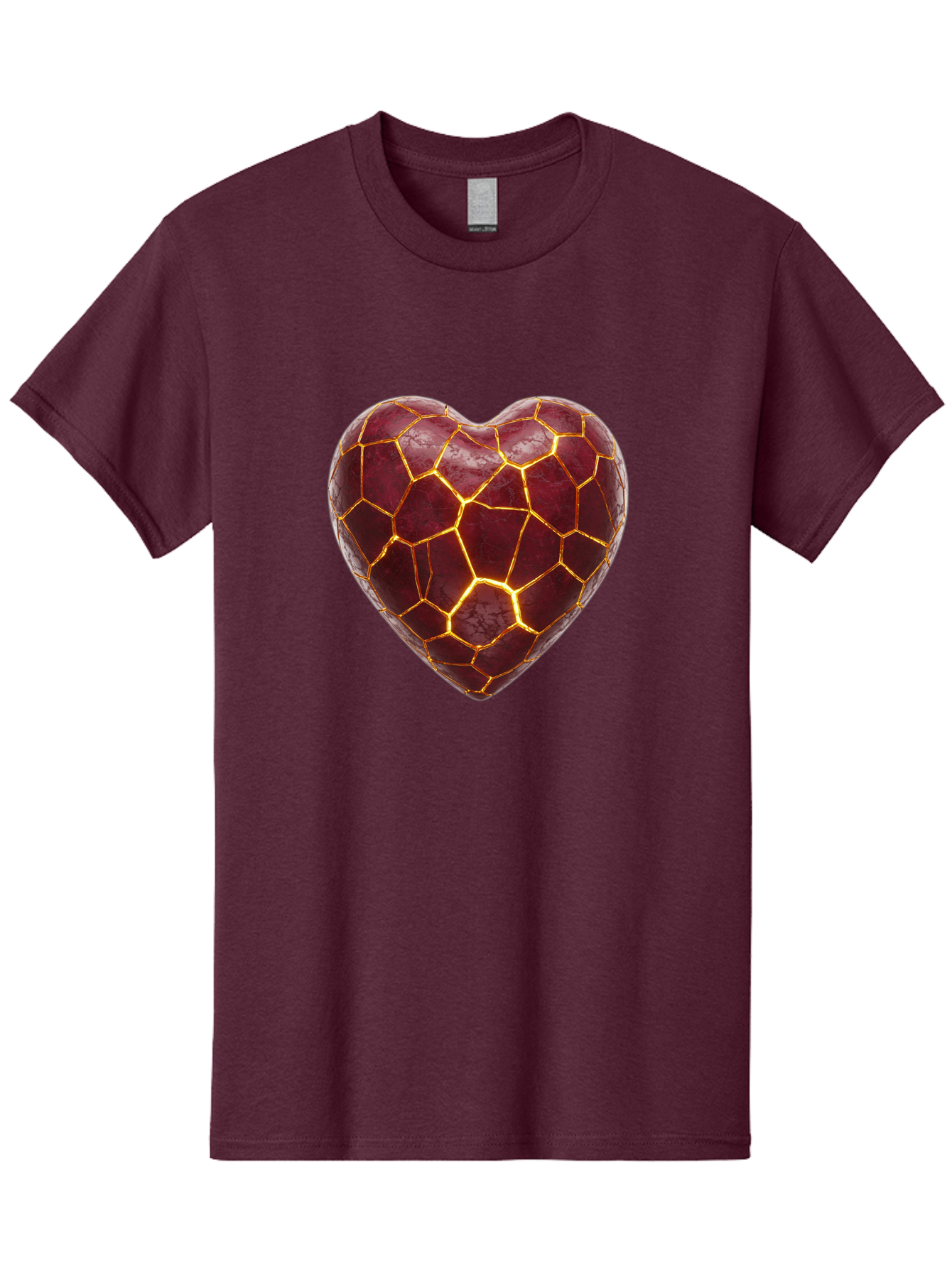 Glowing-Heart-Mosaic Men'S Graphic Tee, 100% Cotton, Comfortable Casual Summer Wear, Machine Washable, Heart Shape, Cracked Surface, Golden Veins, Love Symbol, Abstract Design, Fractured Heart, Emotional Representation, Unique Texture, Bae022 10