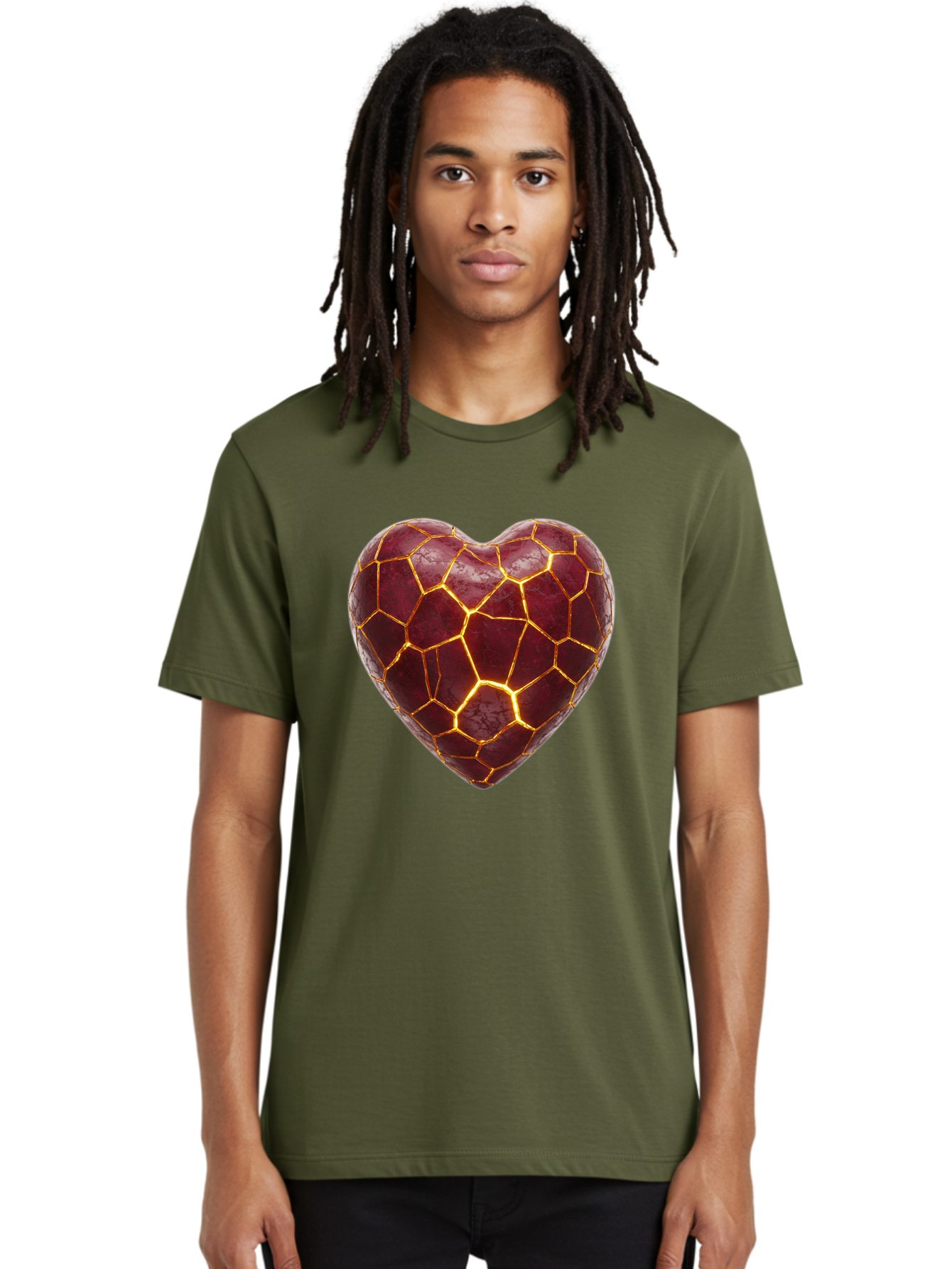 Glowing-Heart-Mosaic Men'S Graphic Tee, 100% Cotton, Comfortable Casual Summer Wear, Machine Washable, Heart Shape, Cracked Surface, Golden Veins, Love Symbol, Abstract Design, Fractured Heart, Emotional Representation, Unique Texture, Bae022 30