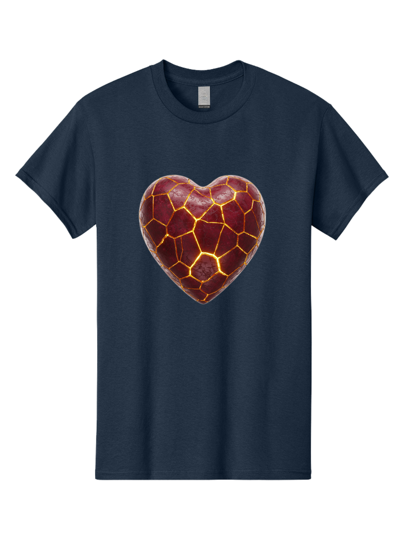 Glowing-Heart-Mosaic Men'S Graphic Tee, 100% Cotton, Comfortable Casual Summer Wear, Machine Washable, Heart Shape, Cracked Surface, Golden Veins, Love Symbol, Abstract Design, Fractured Heart, Emotional Representation, Unique Texture, Bae022 4