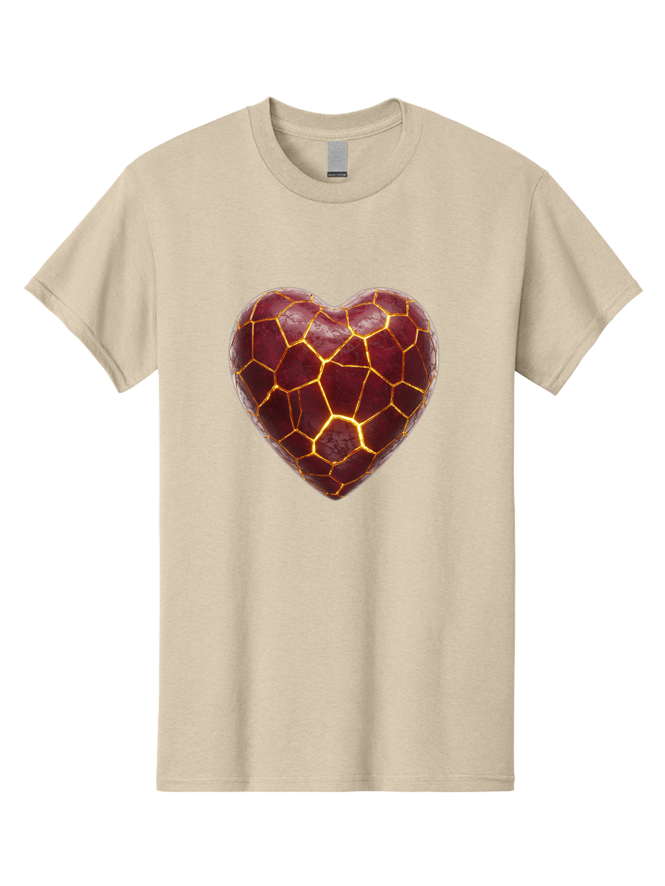 Glowing-Heart-Mosaic Men'S Graphic Tee, 100% Cotton, Comfortable Casual Summer Wear, Machine Washable, Heart Shape, Cracked Surface, Golden Veins, Love Symbol, Abstract Design, Fractured Heart, Emotional Representation, Unique Texture, Bae022 8