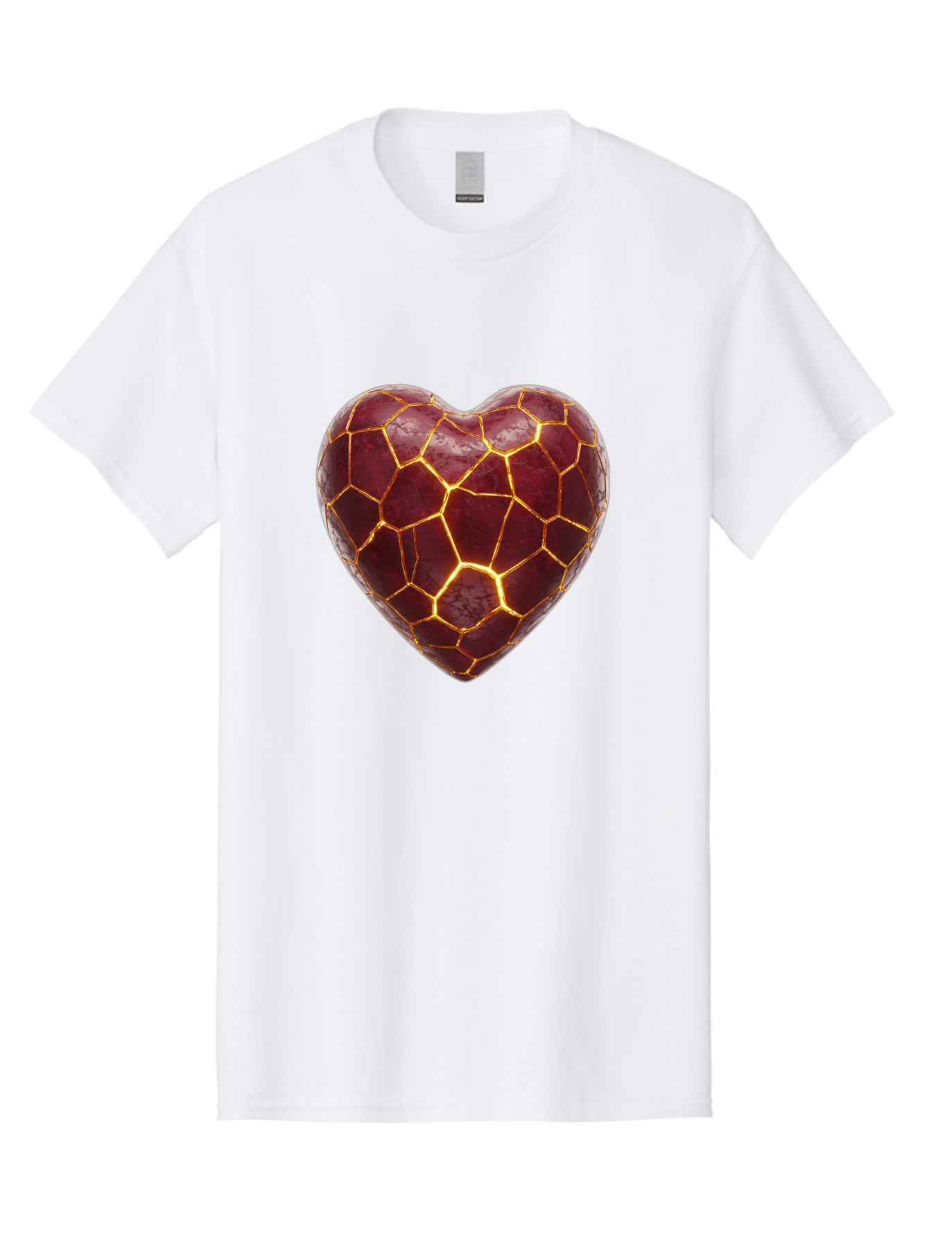 Glowing-Heart-Mosaic Men'S Graphic Tee, 100% Cotton, Comfortable Casual Summer Wear, Machine Washable, Heart Shape, Cracked Surface, Golden Veins, Love Symbol, Abstract Design, Fractured Heart, Emotional Representation, Unique Texture, Bae022 7