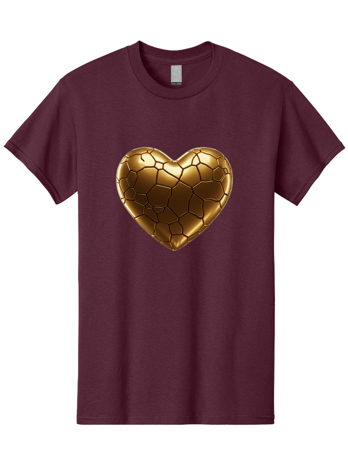 Gold-Heart Men'S Graphic Tee, 100% Cotton, Comfortable Casual Summer Wear, Machine Washable, Gold Heart, Mosaic Pattern, Heart-Shaped, Geometric Design, Luxury, Gold Finish, 3D Rendering, Cracked Pattern, Valentine'S Day, Love Symbol Bae023 2