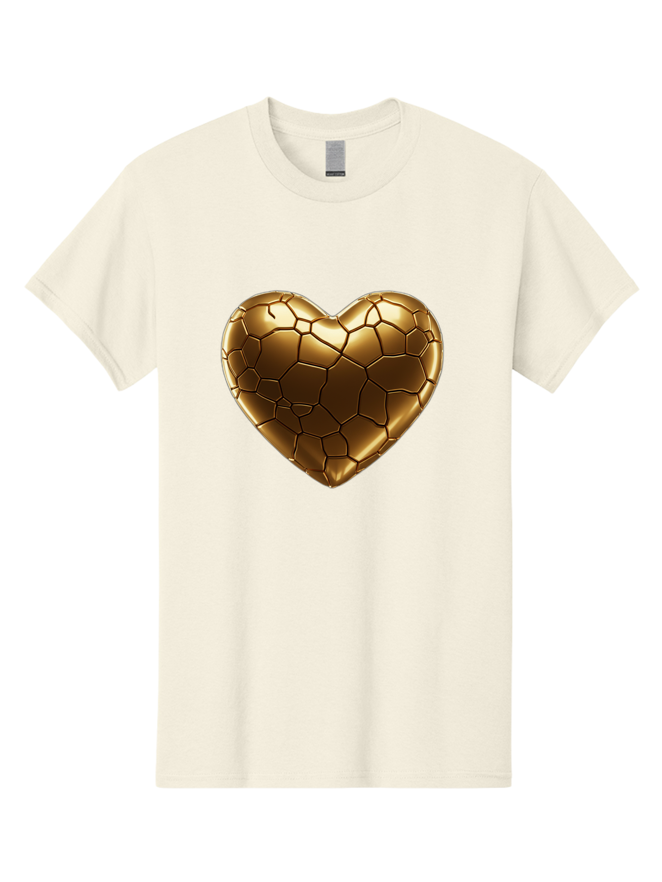 Gold-Heart Men'S Graphic Tee, 100% Cotton, Comfortable Casual Summer Wear, Machine Washable, Gold Heart, Mosaic Pattern, Heart-Shaped, Geometric Design, Luxury, Gold Finish, 3D Rendering, Cracked Pattern, Valentine'S Day, Love Symbol Bae023 8