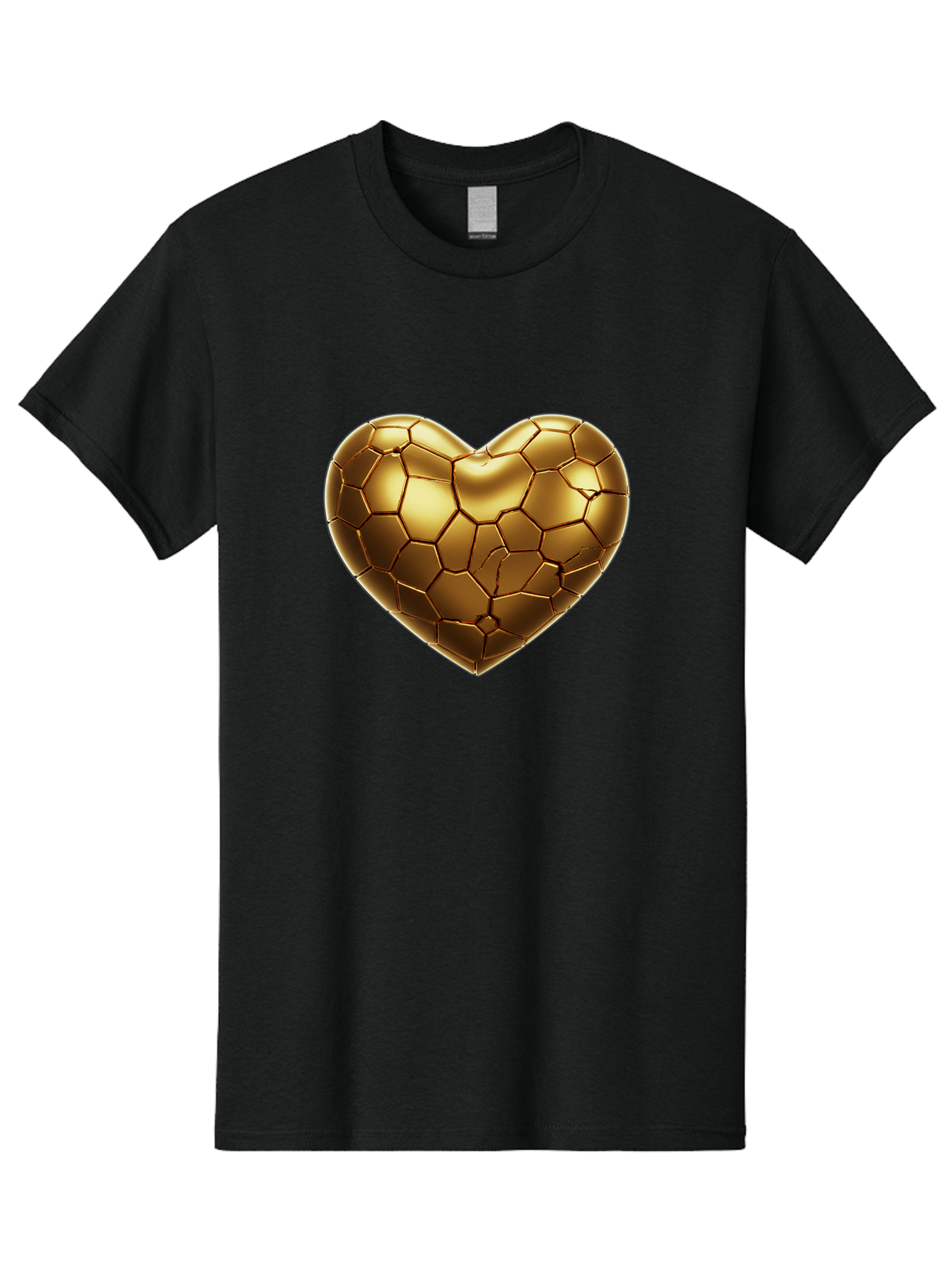 Golden-Heart-1 Men'S Graphic Tee, 100% Cotton, Comfortable Casual Summer Wear, Machine Washable, Shiny Gold Heart, Cracked Surface, Metallic Texture, Valentines Day Symbol, Love Icon, Golden Love, Heart Shape, Luxury Design Bae024 13