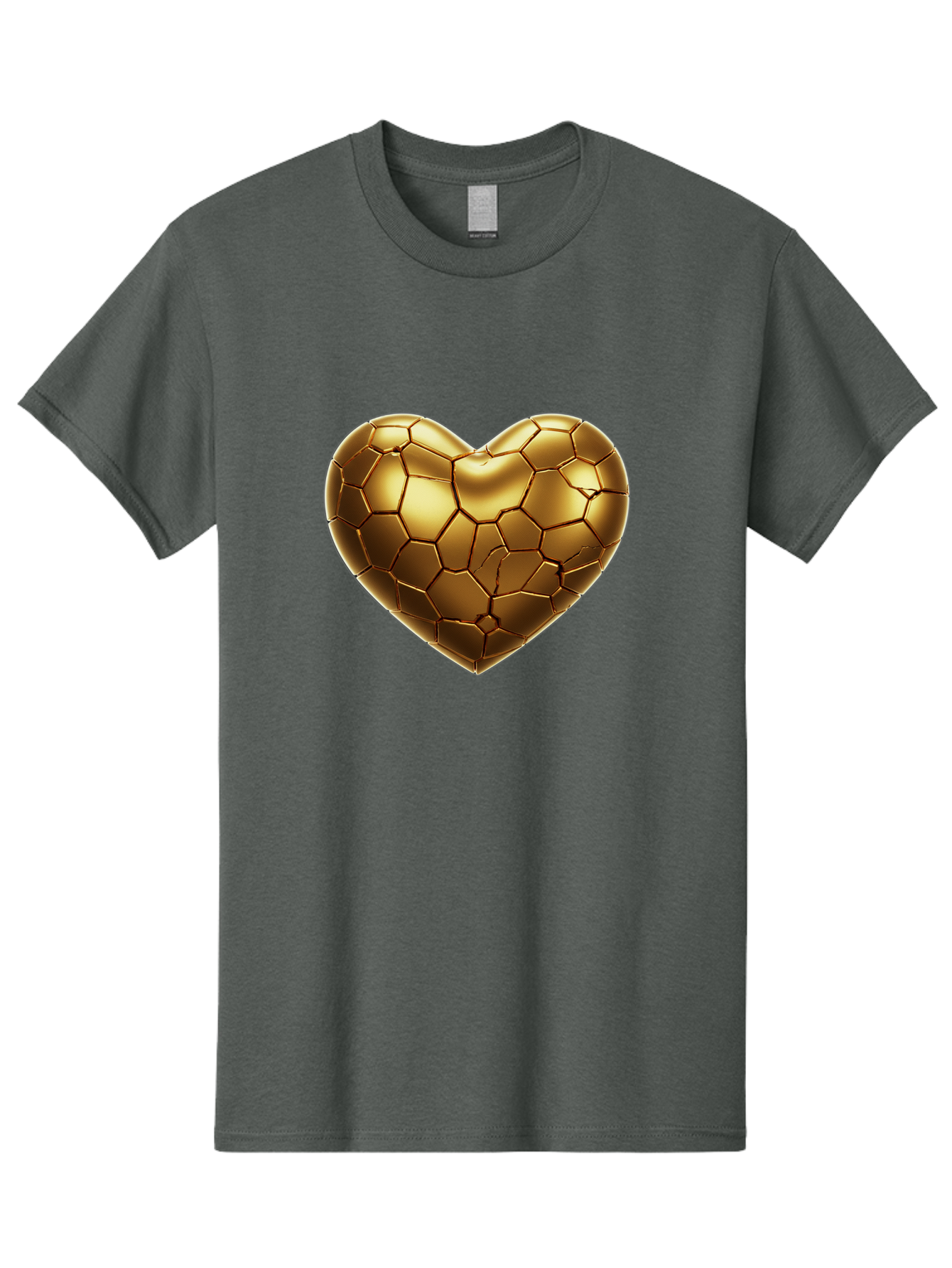 Golden-Heart-1 Men'S Graphic Tee, 100% Cotton, Comfortable Casual Summer Wear, Machine Washable, Shiny Gold Heart, Cracked Surface, Metallic Texture, Valentines Day Symbol, Love Icon, Golden Love, Heart Shape, Luxury Design Bae024 10
