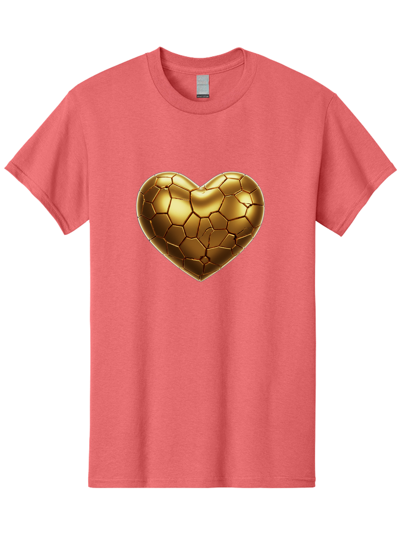 Golden-Heart-1 Men'S Graphic Tee, 100% Cotton, Comfortable Casual Summer Wear, Machine Washable, Shiny Gold Heart, Cracked Surface, Metallic Texture, Valentines Day Symbol, Love Icon, Golden Love, Heart Shape, Luxury Design Bae024 15