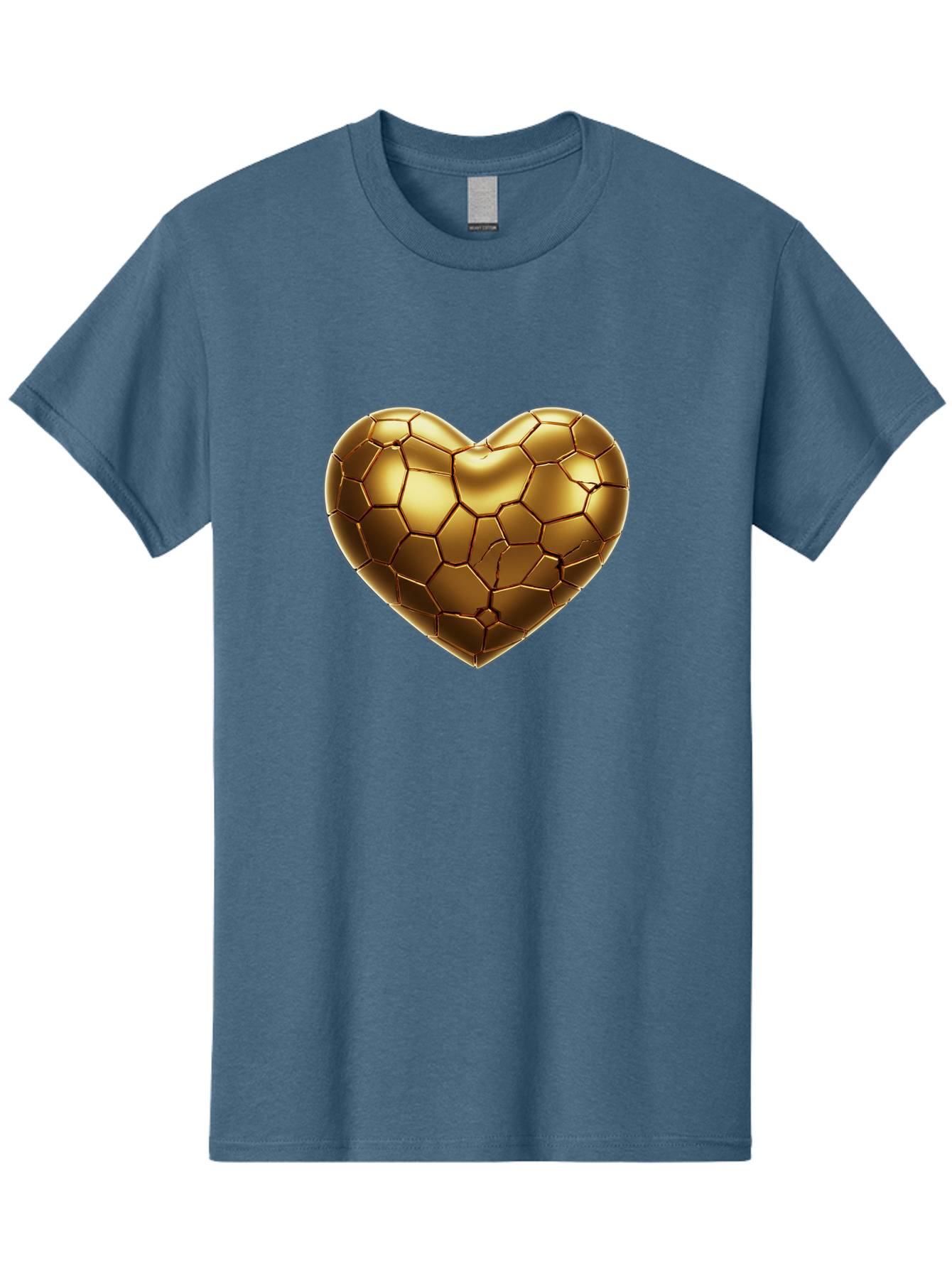 Golden-Heart-1 Men'S Graphic Tee, 100% Cotton, Comfortable Casual Summer Wear, Machine Washable, Shiny Gold Heart, Cracked Surface, Metallic Texture, Valentines Day Symbol, Love Icon, Golden Love, Heart Shape, Luxury Design Bae024 11