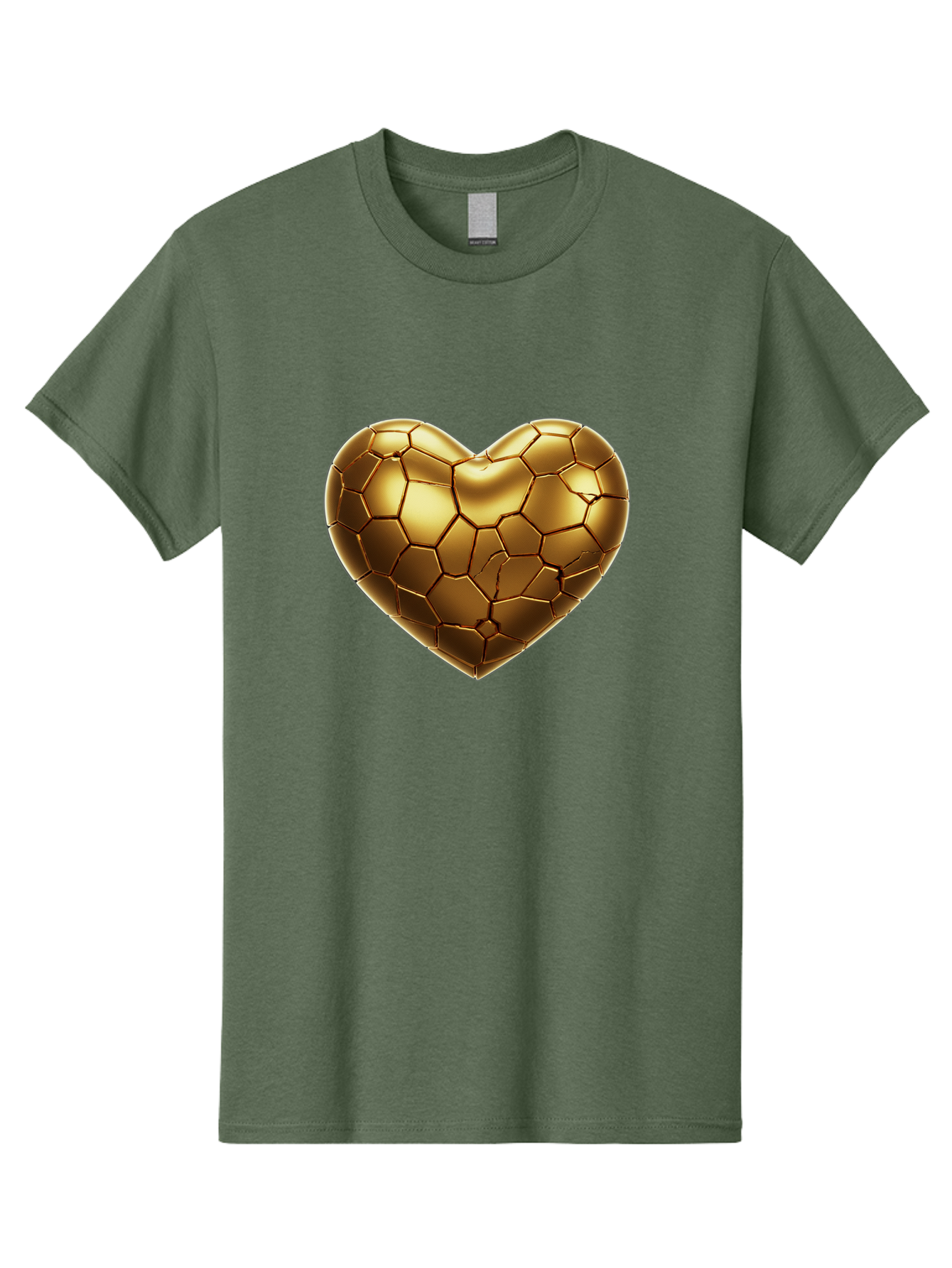 Golden-Heart-1 Men'S Graphic Tee, 100% Cotton, Comfortable Casual Summer Wear, Machine Washable, Shiny Gold Heart, Cracked Surface, Metallic Texture, Valentines Day Symbol, Love Icon, Golden Love, Heart Shape, Luxury Design Bae024 1