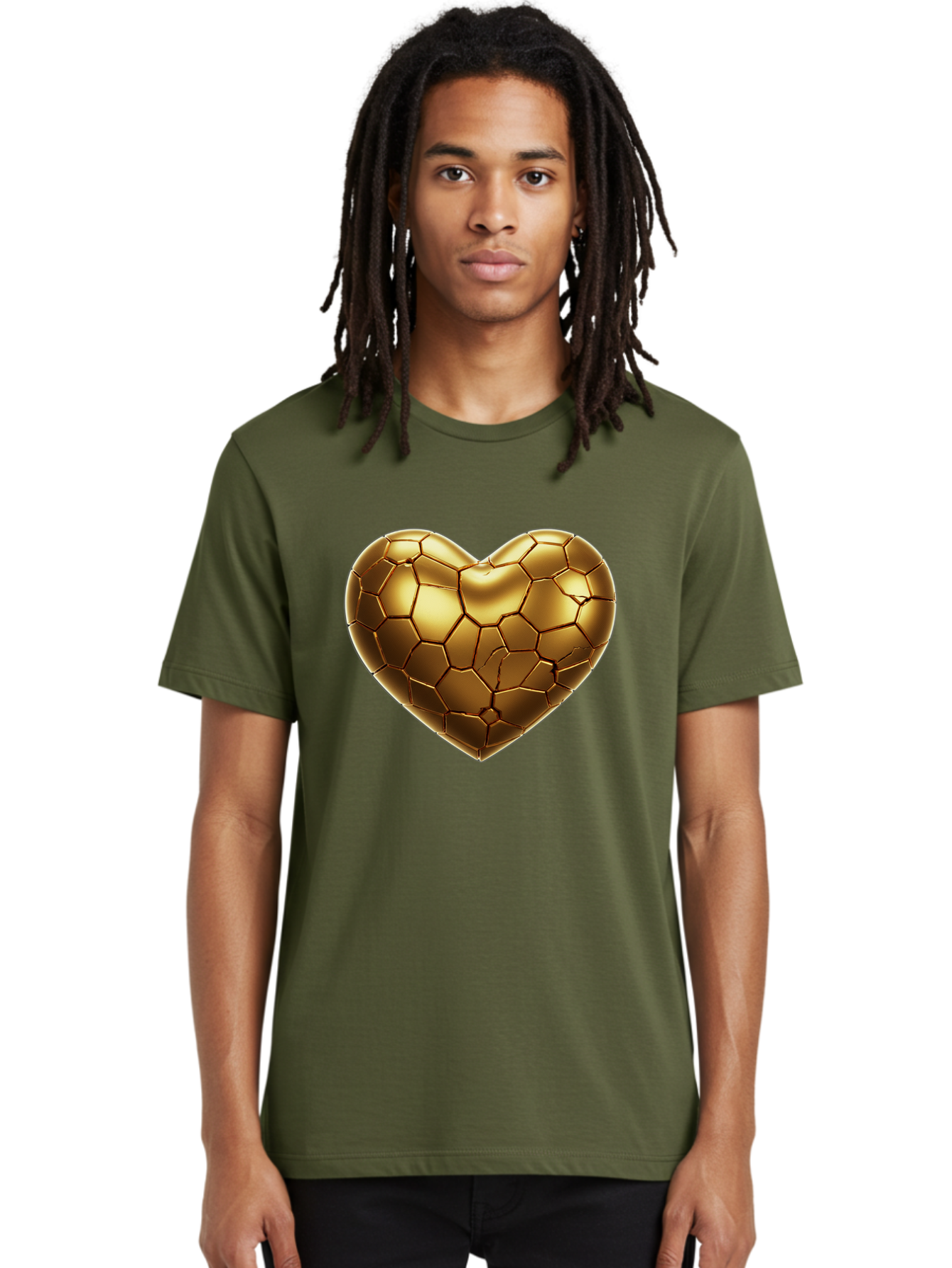 Golden-Heart-1 Men'S Graphic Tee, 100% Cotton, Comfortable Casual Summer Wear, Machine Washable, Shiny Gold Heart, Cracked Surface, Metallic Texture, Valentines Day Symbol, Love Icon, Golden Love, Heart Shape, Luxury Design Bae024 16