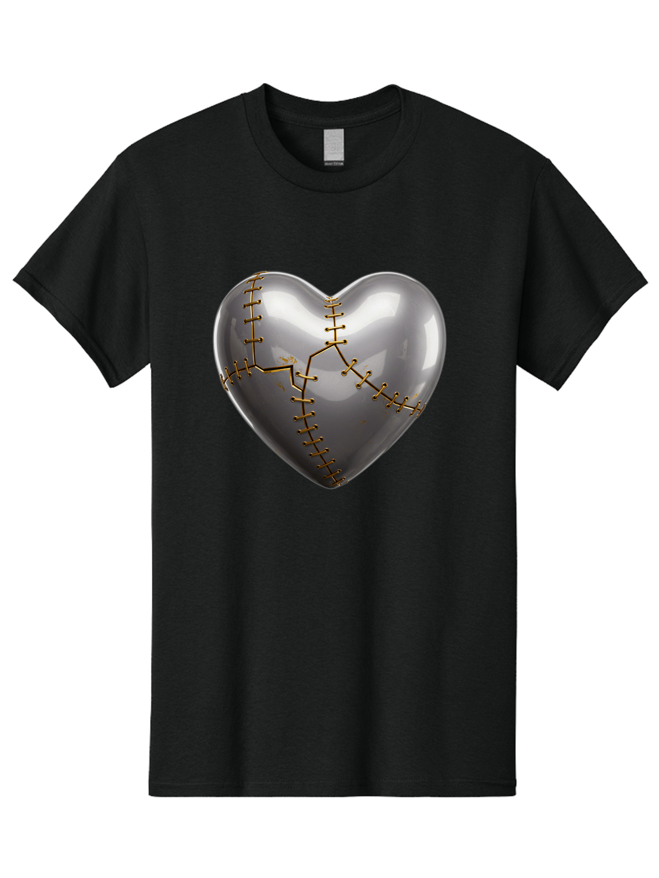Gray-Heart-With-Gold-Stitches Men'S Graphic Tee, 100% Cotton, Comfortable Casual Summer Wear, Machine Washable, Broken Heart, Kintsugi Repair, Gold Stitching, Mended Love, Heartbreak Healing, Symbolic Art, 3D Rendering, Emotional Recovery, Bae026 12