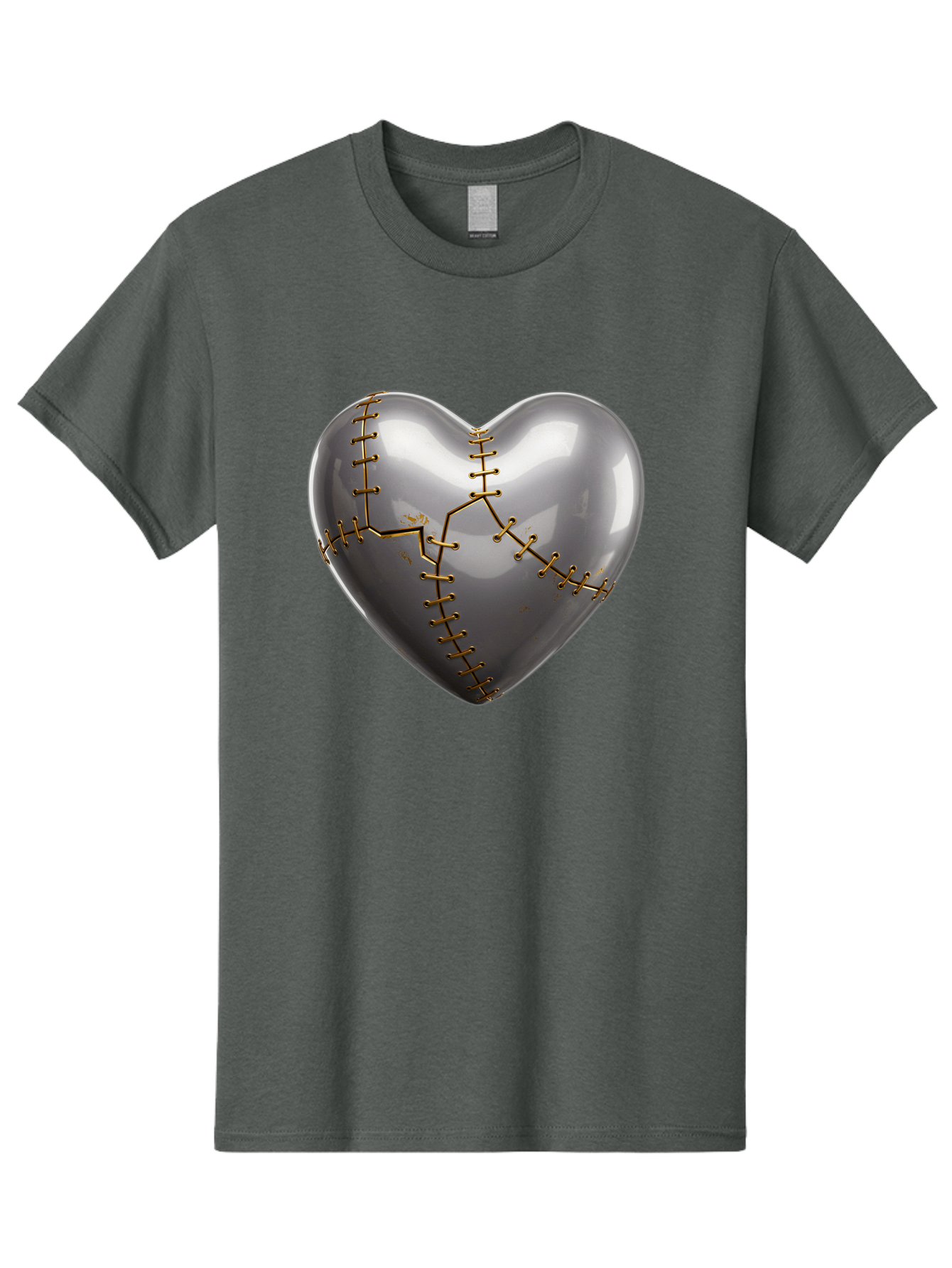 Gray-Heart-With-Gold-Stitches Men'S Graphic Tee, 100% Cotton, Comfortable Casual Summer Wear, Machine Washable, Broken Heart, Kintsugi Repair, Gold Stitching, Mended Love, Heartbreak Healing, Symbolic Art, 3D Rendering, Emotional Recovery, Bae026 1