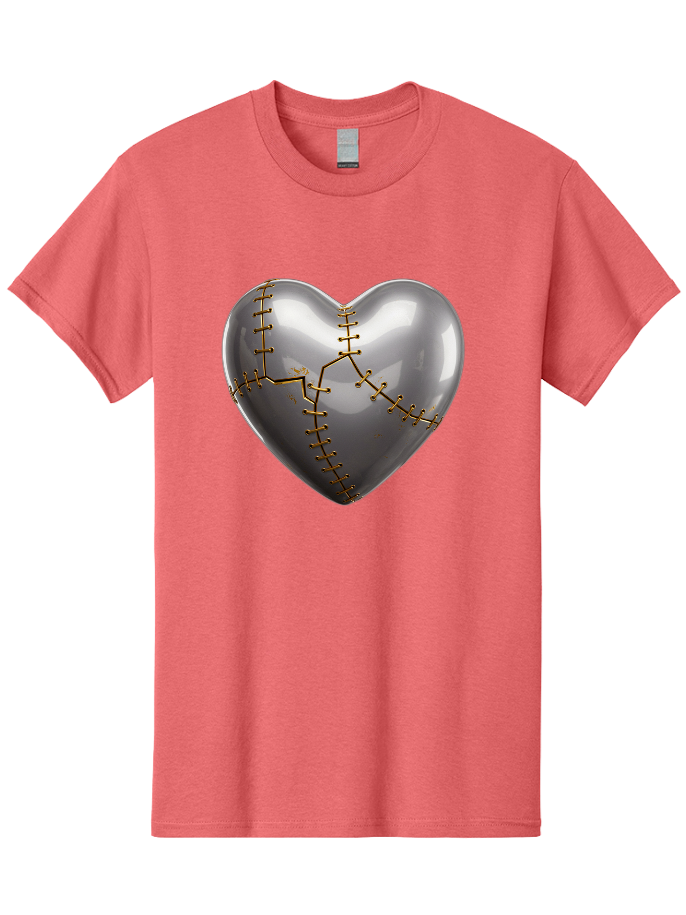 Gray-Heart-With-Gold-Stitches Men'S Graphic Tee, 100% Cotton, Comfortable Casual Summer Wear, Machine Washable, Broken Heart, Kintsugi Repair, Gold Stitching, Mended Love, Heartbreak Healing, Symbolic Art, 3D Rendering, Emotional Recovery, Bae026 3