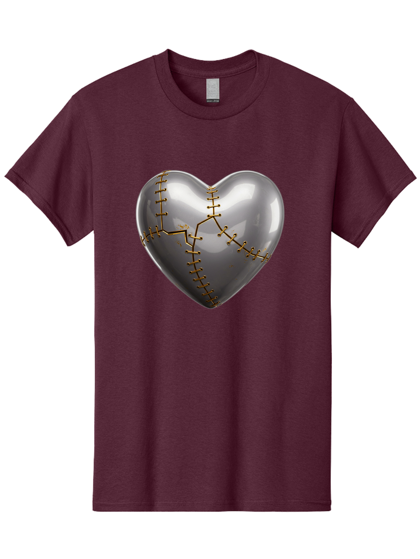 Gray-Heart-With-Gold-Stitches Men'S Graphic Tee, 100% Cotton, Comfortable Casual Summer Wear, Machine Washable, Broken Heart, Kintsugi Repair, Gold Stitching, Mended Love, Heartbreak Healing, Symbolic Art, 3D Rendering, Emotional Recovery, Bae026 8