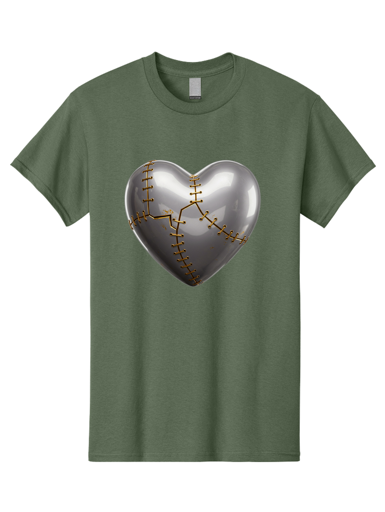 Gray-Heart-With-Gold-Stitches Men'S Graphic Tee, 100% Cotton, Comfortable Casual Summer Wear, Machine Washable, Broken Heart, Kintsugi Repair, Gold Stitching, Mended Love, Heartbreak Healing, Symbolic Art, 3D Rendering, Emotional Recovery, Bae026 2