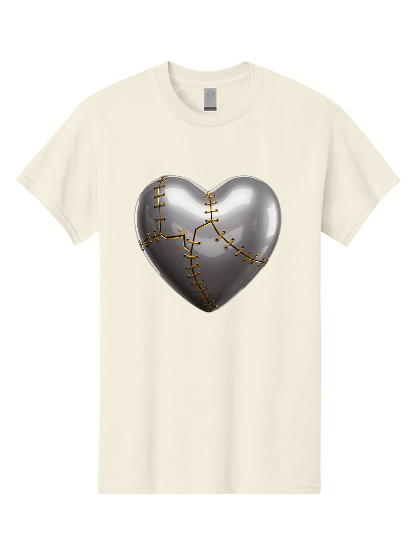 Gray-Heart-With-Gold-Stitches Men'S Graphic Tee, 100% Cotton, Comfortable Casual Summer Wear, Machine Washable, Broken Heart, Kintsugi Repair, Gold Stitching, Mended Love, Heartbreak Healing, Symbolic Art, 3D Rendering, Emotional Recovery, Bae026 9