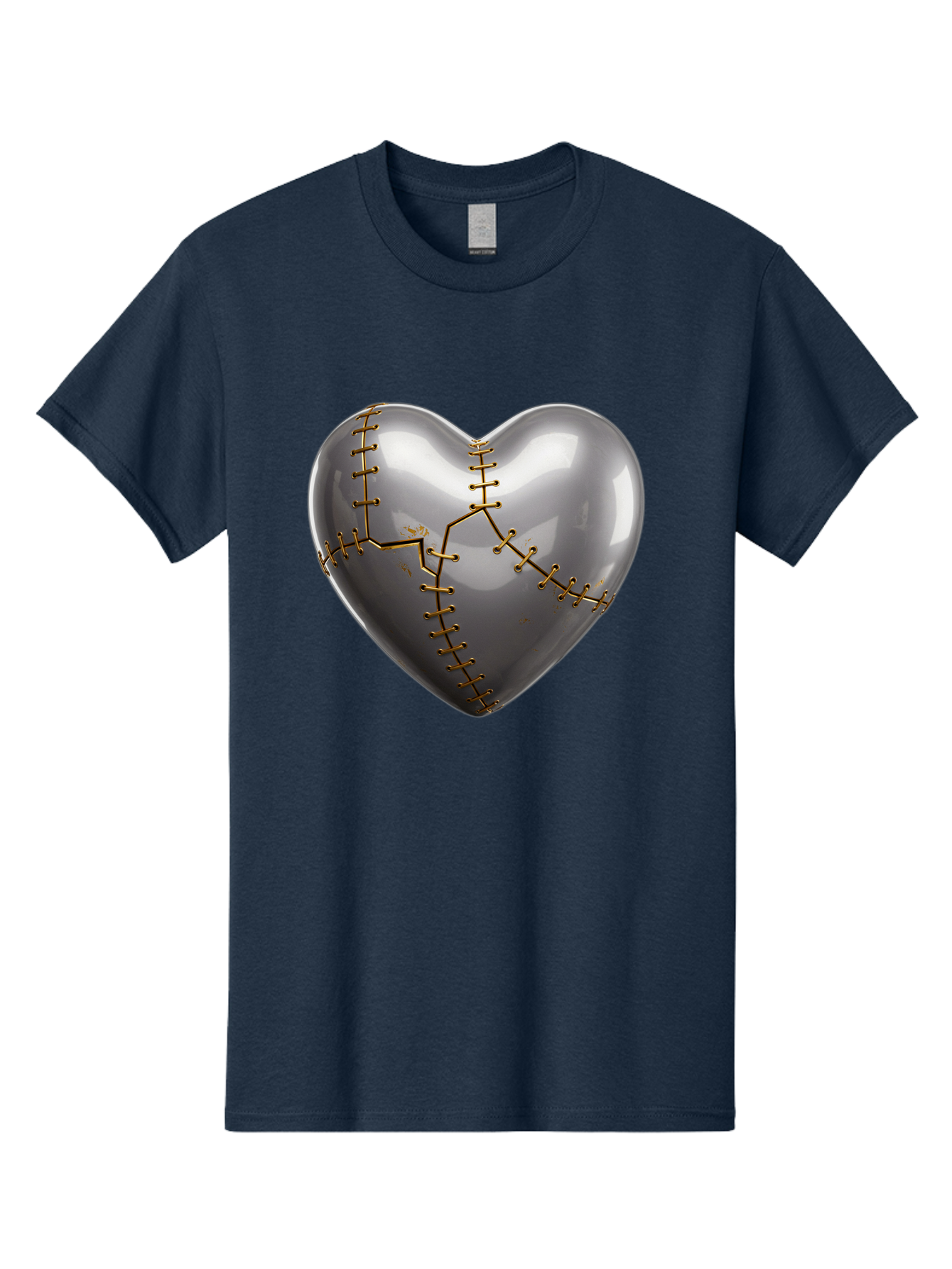 Gray-Heart-With-Gold-Stitches Men'S Graphic Tee, 100% Cotton, Comfortable Casual Summer Wear, Machine Washable, Broken Heart, Kintsugi Repair, Gold Stitching, Mended Love, Heartbreak Healing, Symbolic Art, 3D Rendering, Emotional Recovery, Bae026 7