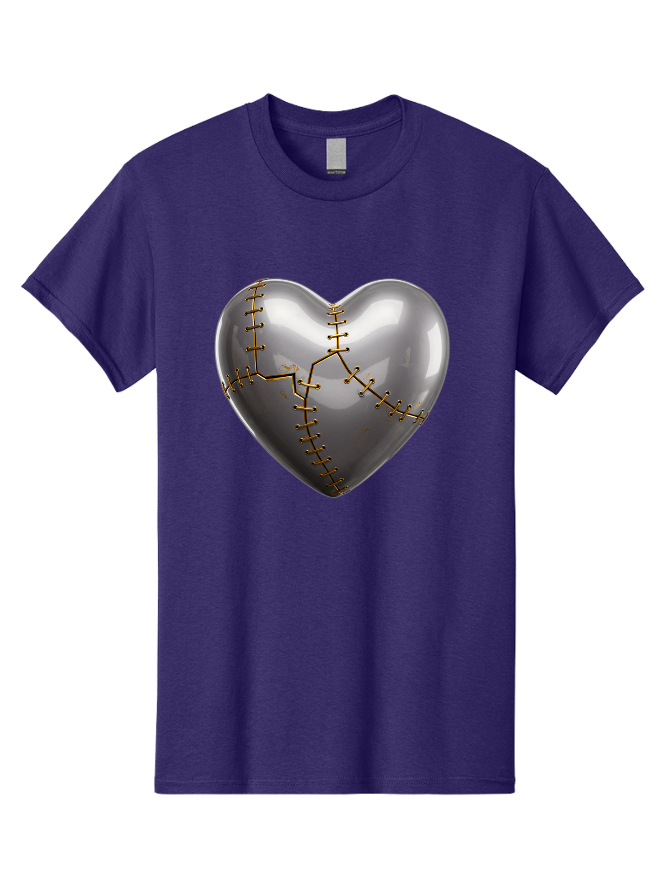 Gray-Heart-With-Gold-Stitches Men'S Graphic Tee, 100% Cotton, Comfortable Casual Summer Wear, Machine Washable, Broken Heart, Kintsugi Repair, Gold Stitching, Mended Love, Heartbreak Healing, Symbolic Art, 3D Rendering, Emotional Recovery, Bae026 13
