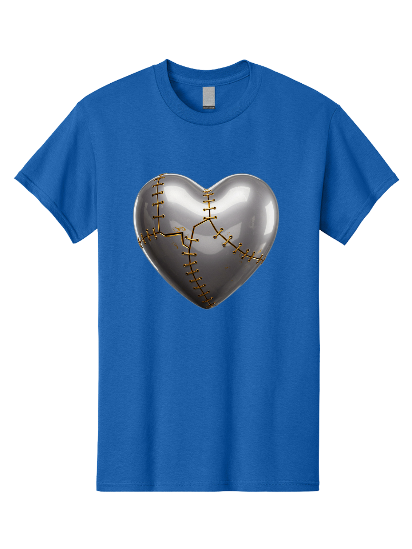 Gray-Heart-With-Gold-Stitches Men'S Graphic Tee, 100% Cotton, Comfortable Casual Summer Wear, Machine Washable, Broken Heart, Kintsugi Repair, Gold Stitching, Mended Love, Heartbreak Healing, Symbolic Art, 3D Rendering, Emotional Recovery, Bae026 11