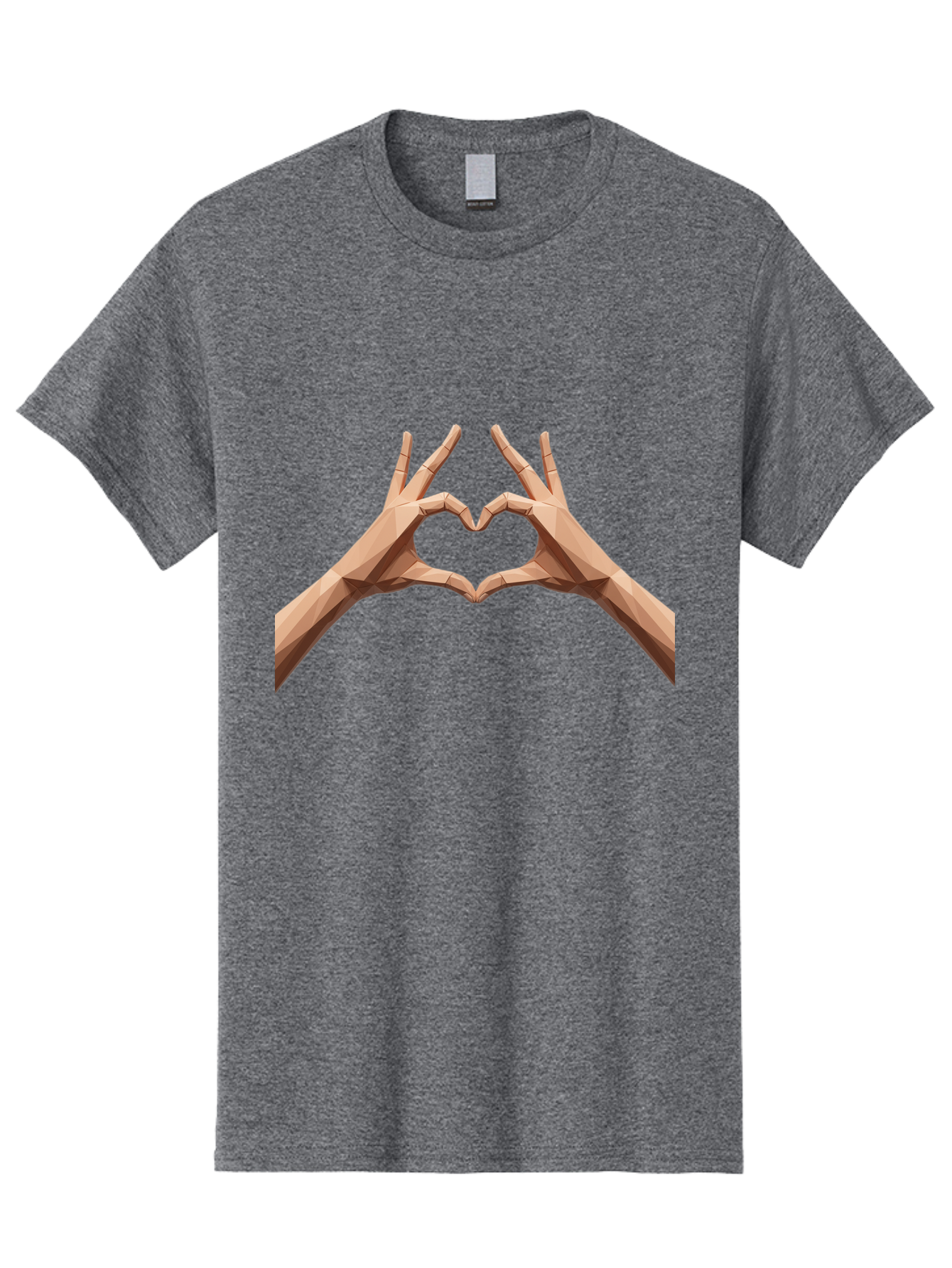 Hands-Heart-Gesture Men'S Graphic Tee, 100% Cotton, Comfortable Casual Summer Wear, Machine Washable, Low Poly Hands, Heart Shape, Love Symbol, 3D Art, Geometric Design, Affectionate Gesture, Digital Illustration, Heart Hands Bae028 5