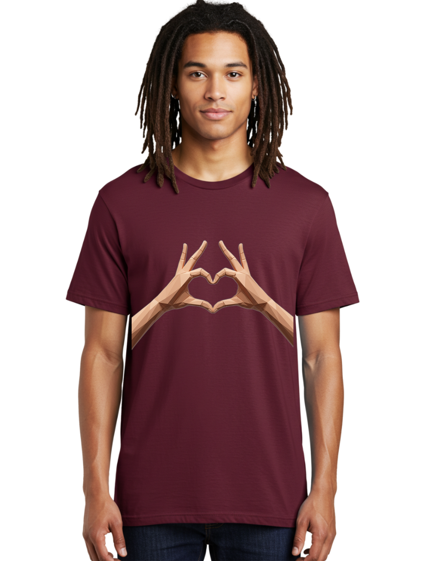 Hands-Heart-Gesture Men'S Graphic Tee, 100% Cotton, Comfortable Casual Summer Wear, Machine Washable, Low Poly Hands, Heart Shape, Love Symbol, 3D Art, Geometric Design, Affectionate Gesture, Digital Illustration, Heart Hands Bae028 22