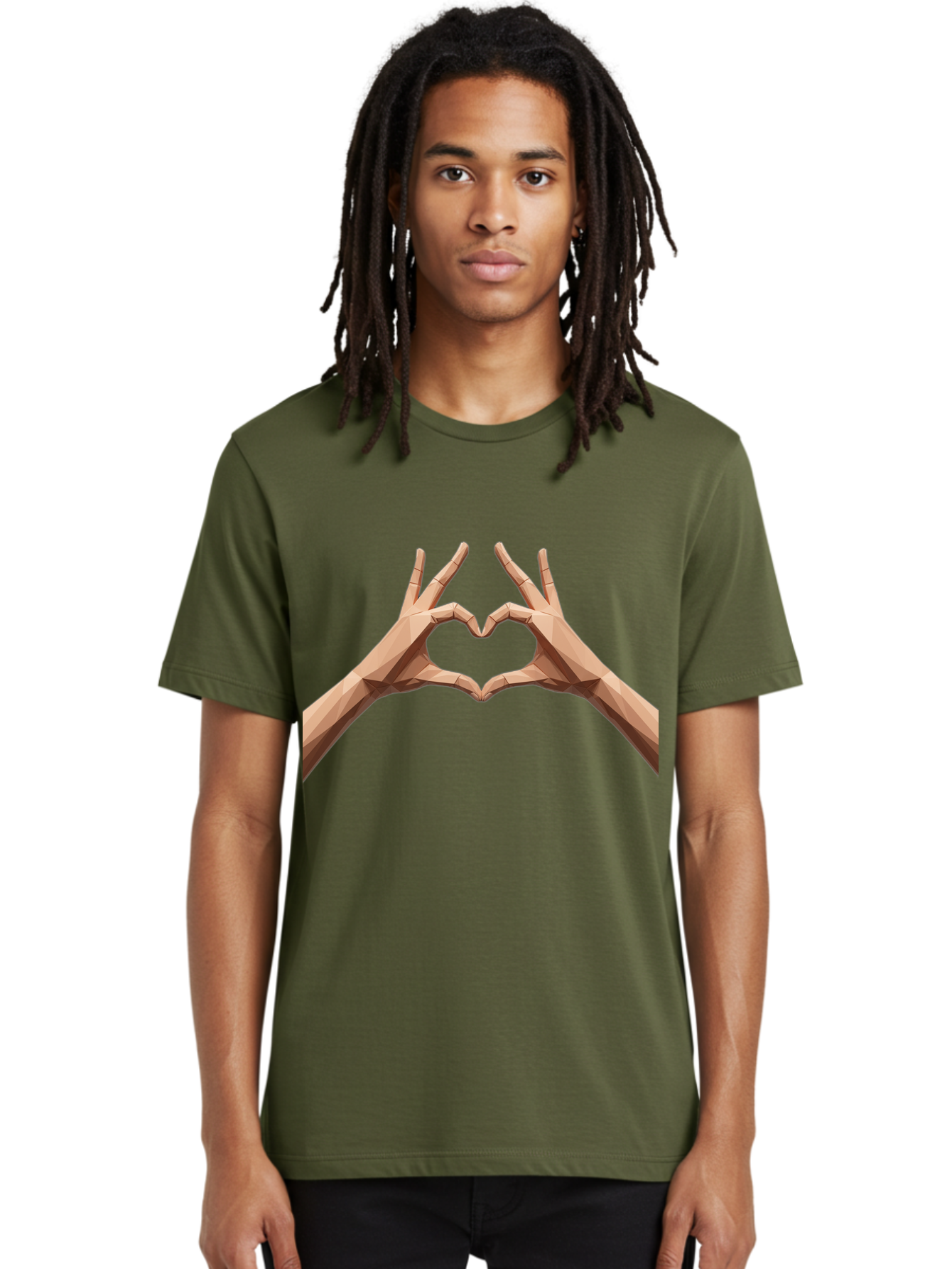 Hands-Heart-Gesture Men'S Graphic Tee, 100% Cotton, Comfortable Casual Summer Wear, Machine Washable, Low Poly Hands, Heart Shape, Love Symbol, 3D Art, Geometric Design, Affectionate Gesture, Digital Illustration, Heart Hands Bae028 24