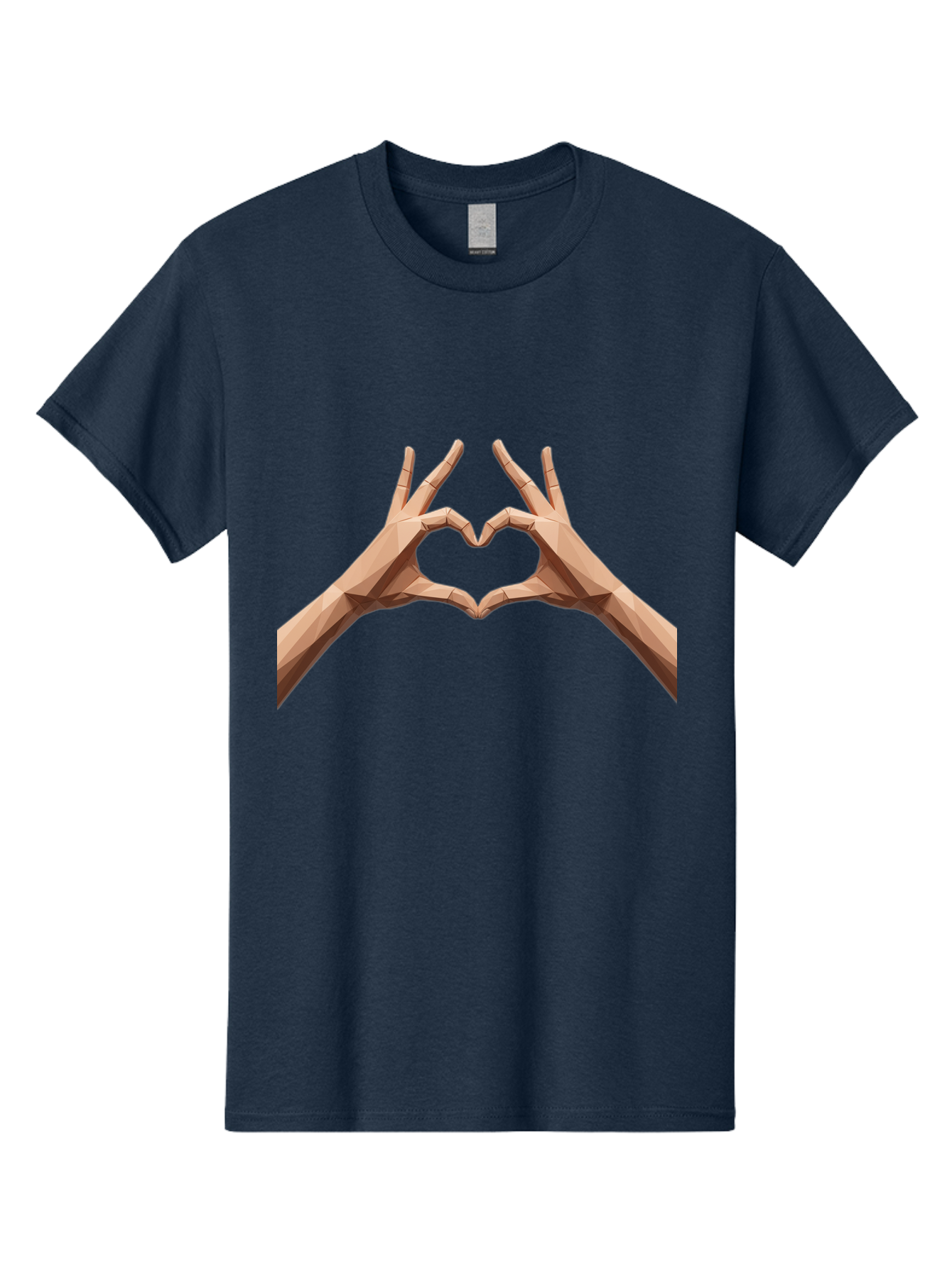 Hands-Heart-Gesture Men'S Graphic Tee, 100% Cotton, Comfortable Casual Summer Wear, Machine Washable, Low Poly Hands, Heart Shape, Love Symbol, 3D Art, Geometric Design, Affectionate Gesture, Digital Illustration, Heart Hands Bae028 3