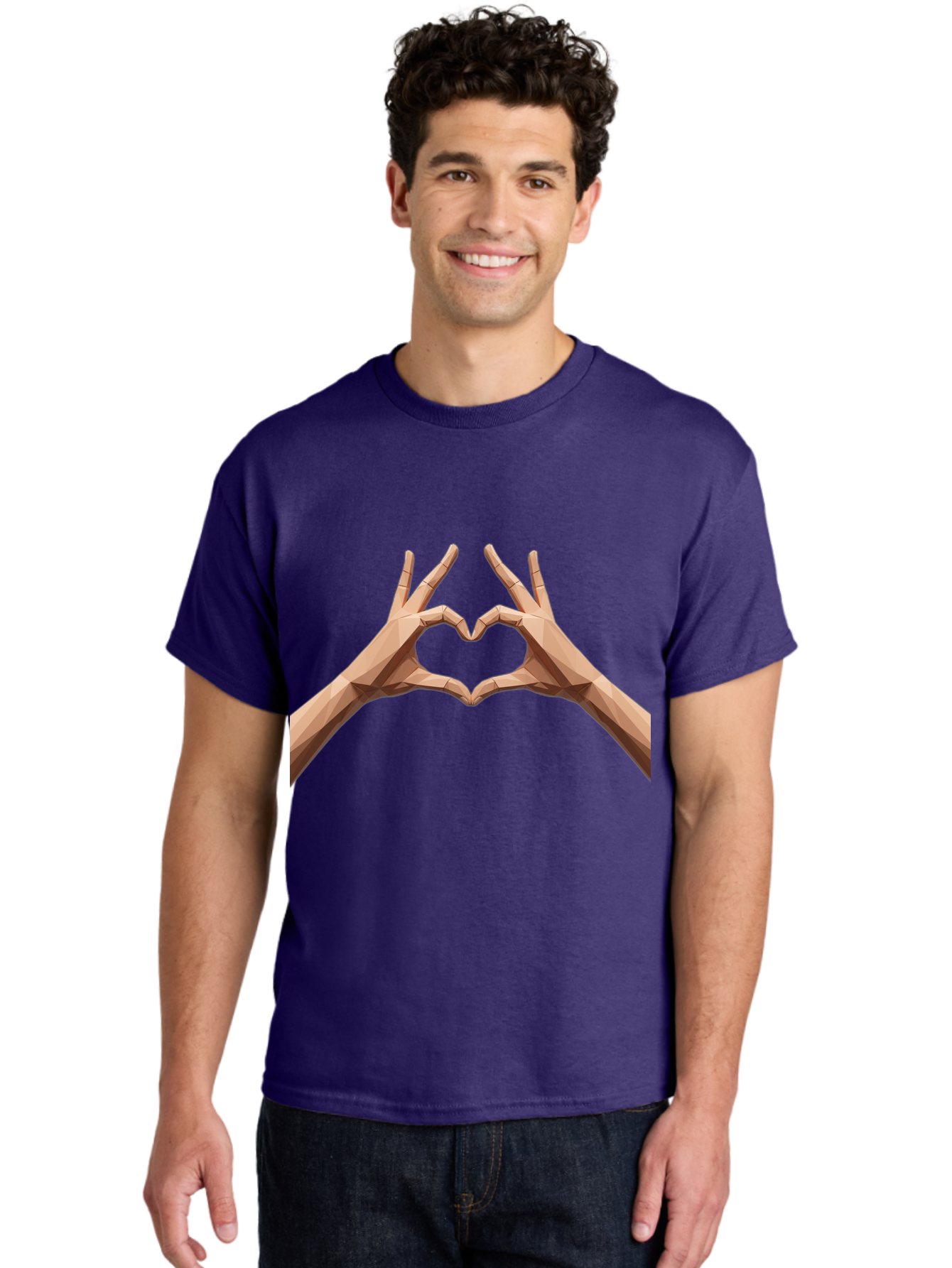 Hands-Heart-Gesture Men'S Graphic Tee, 100% Cotton, Comfortable Casual Summer Wear, Machine Washable, Low Poly Hands, Heart Shape, Love Symbol, 3D Art, Geometric Design, Affectionate Gesture, Digital Illustration, Heart Hands Bae028 26